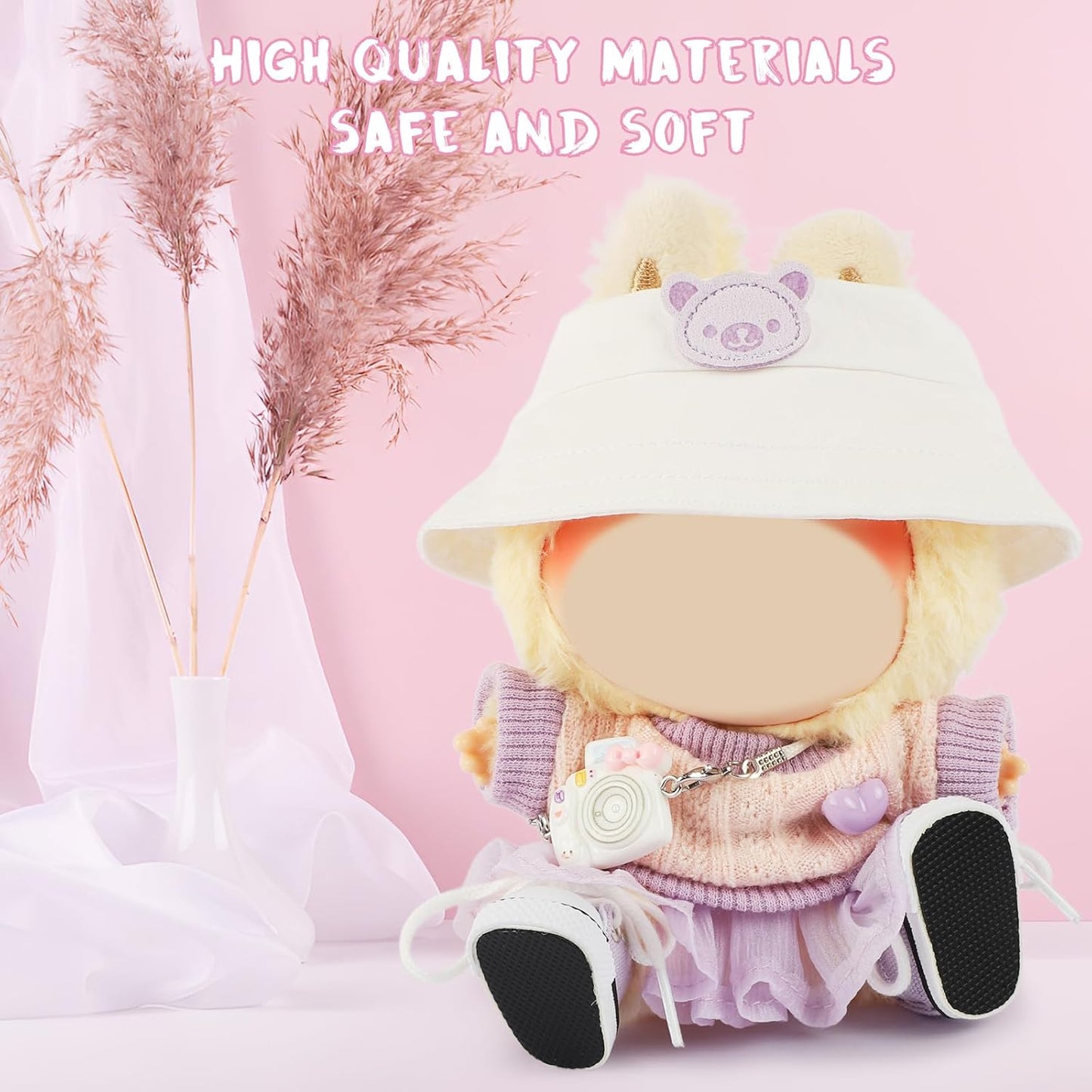 4 Set 15- 17cm Doll Clothes for labubu - Dolls Outfit Accessories for Girl , with Coat + Skirt + Handbag + Bow (No Doll) (Pink)
