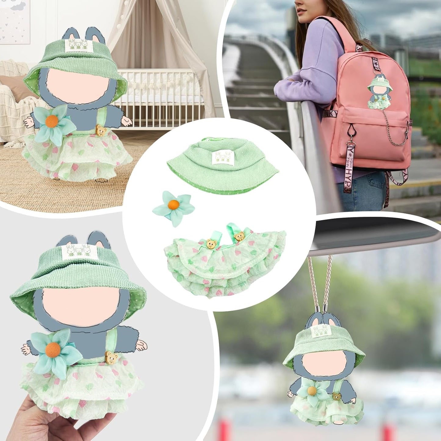 15-17cm Doll Clothes Set, Sweet Dress Outfit Set for 6.7inch Green Clothes Suit, Fashion Chic & Accessories for Doll 1st/2nd/3rd