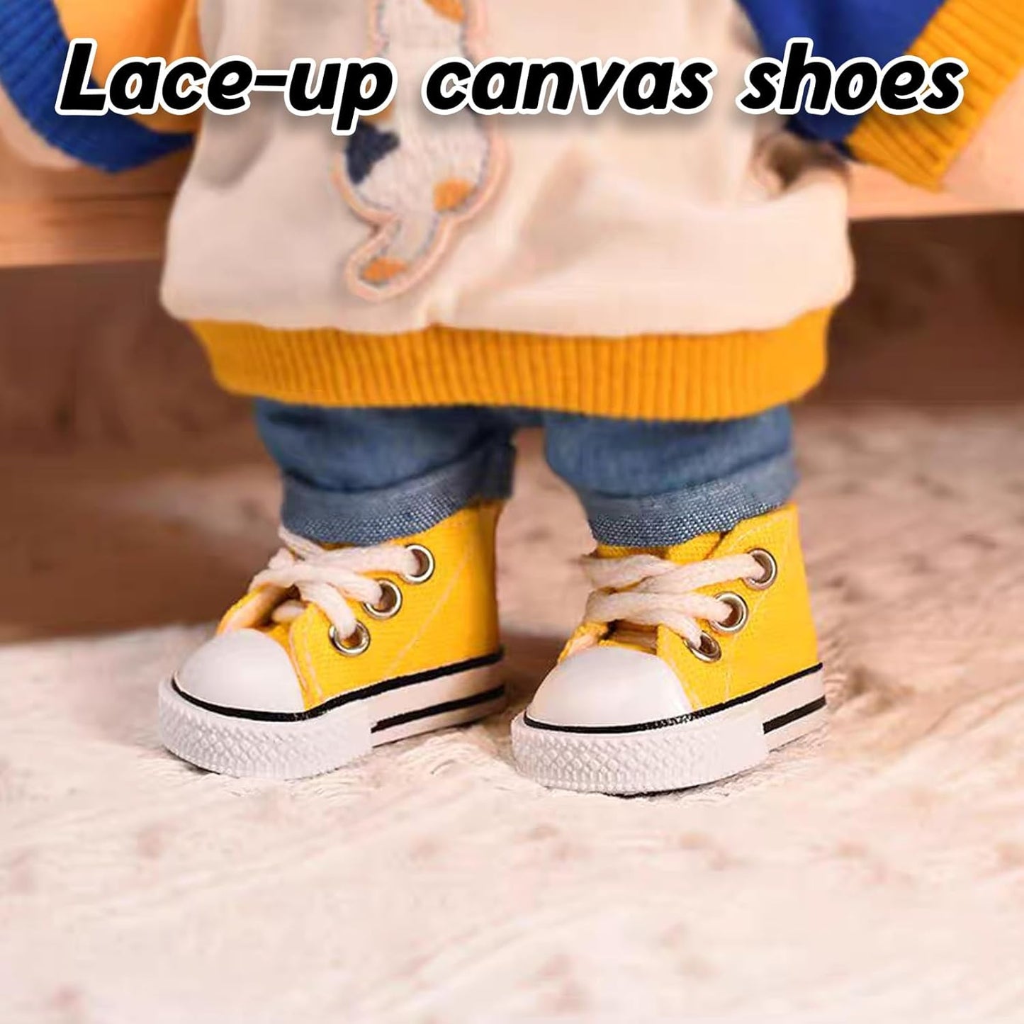 Mini Doll Shoes, 1 Pair Cute Lace Up Canvas Sneakers Compatible for 17cm/15cm Doll Shoes Toy Outfit Accessories(White)