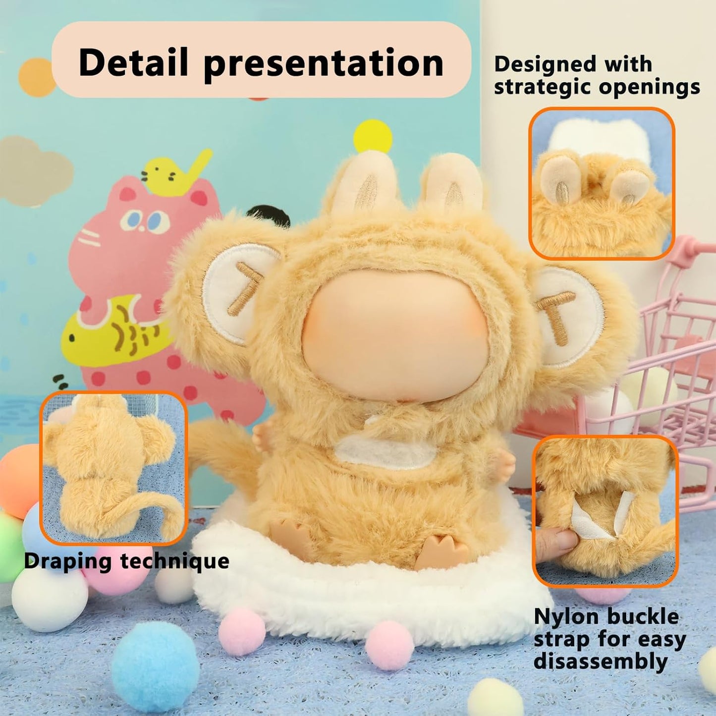 LABUBU Clothes for Doll 17cm Accessories Suit Cute Clothes for Doll Dress up Animal Style Outfits (NO Doll)（Monkey）
