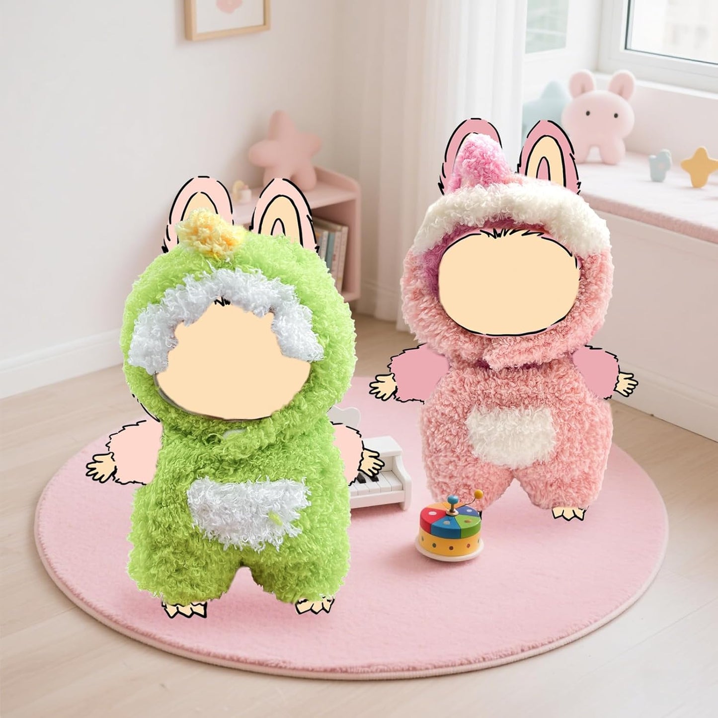 17cm Doll Clothes, Outfits for Clothes Set, Dolls Keychain Accessories, Faking Animal Style Outfit Jumpsuit (Bunny Pink)