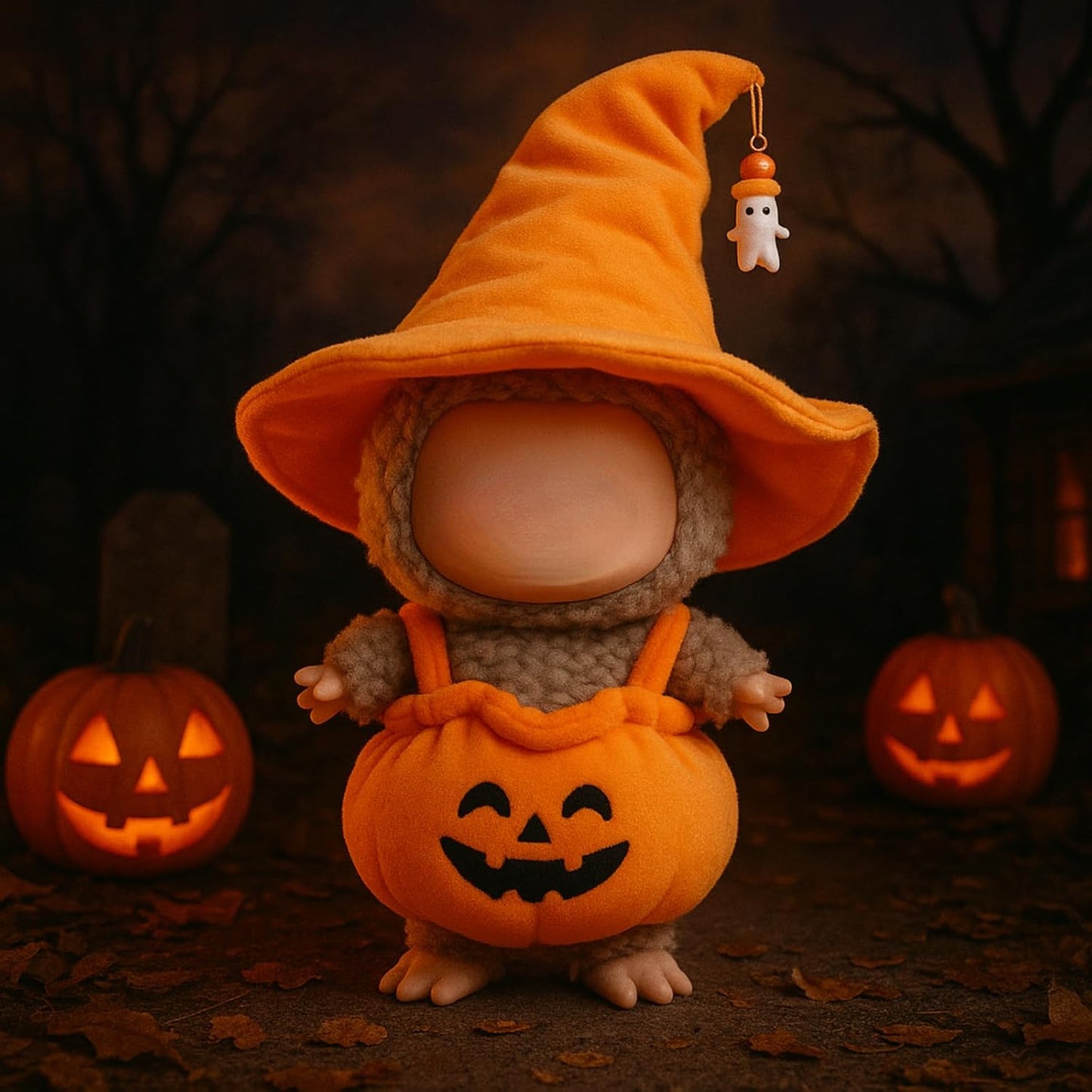 2-Piece Halloween Costume Set for 15cm 17cm Dolls Pumpkin Dress Witch Hat Gift Party Decoration (No Doll) (Pumpkin Set Black Hat)