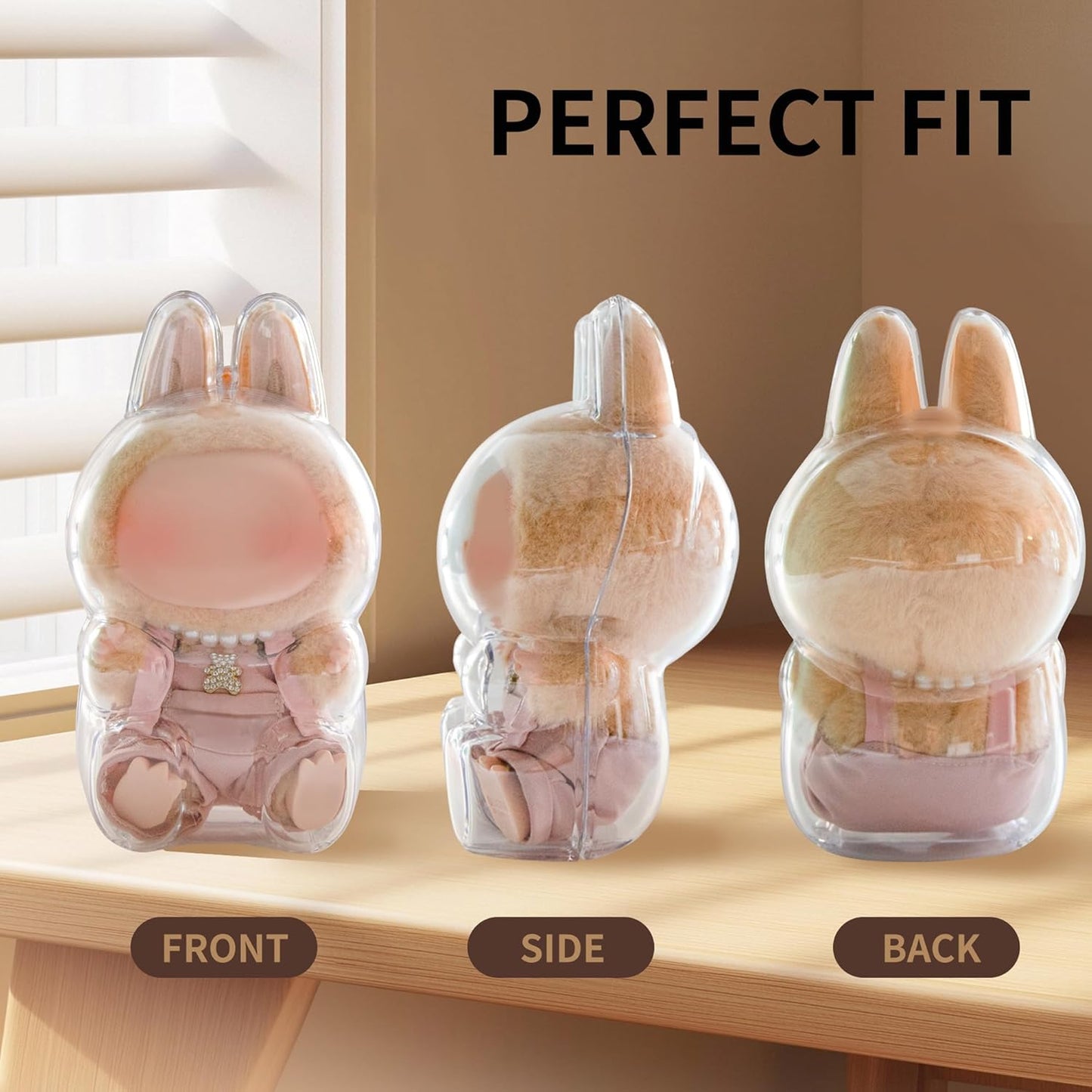 2PCS Protective Case Compatible with LABUBU Have a Seat Series, Clear Cover with White Silicone Tie (Case Only)