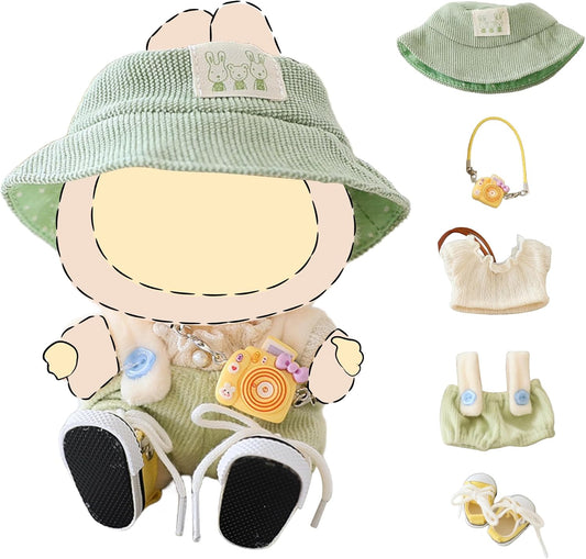 Clothes Set for LaBuBu Doll,Clothes for LaBuBu, Crochet 4 Piece Set Hat Clothes Cell Phone Backpack for LabuBu, Stylish Adorable Dolls Clothes Accessories (No Doll) (Green)