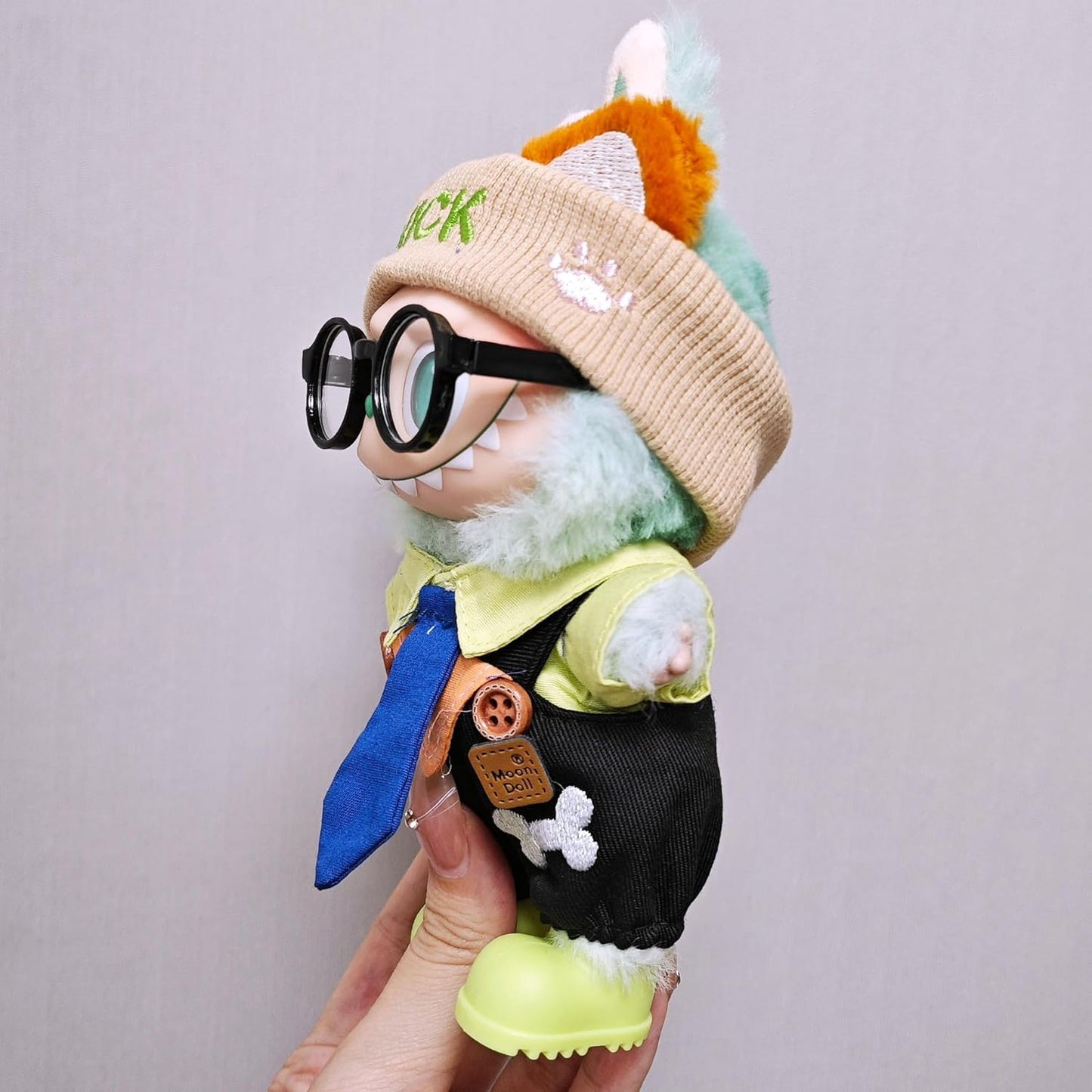 for Labubu-Stylish Overalls with Star & Bone Print – Compatible with 1st, 2nd & 3rd Gen Figures (Black(Nick))