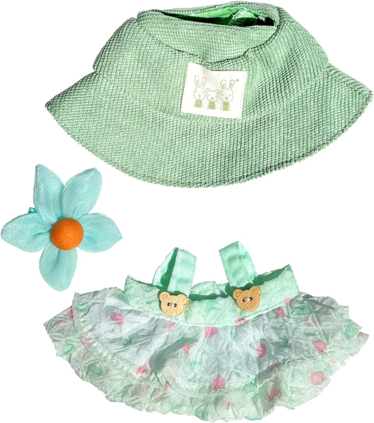 17cm Mini Doll Clothes 2-Piece Set - Green Princess Dress & Hat Outfit for Labubu & Similar 17cm Dolls (No Doll)