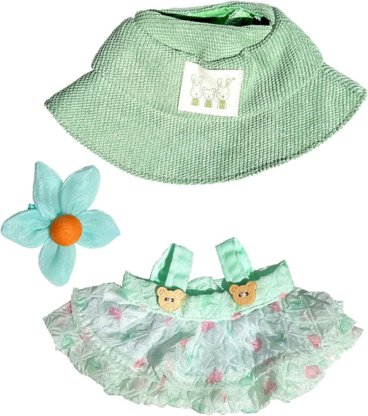17cm Mini Doll Clothes 2-Piece Set - Green Princess Dress & Hat Outfit for Labubu & Similar 17cm Dolls (No Doll)