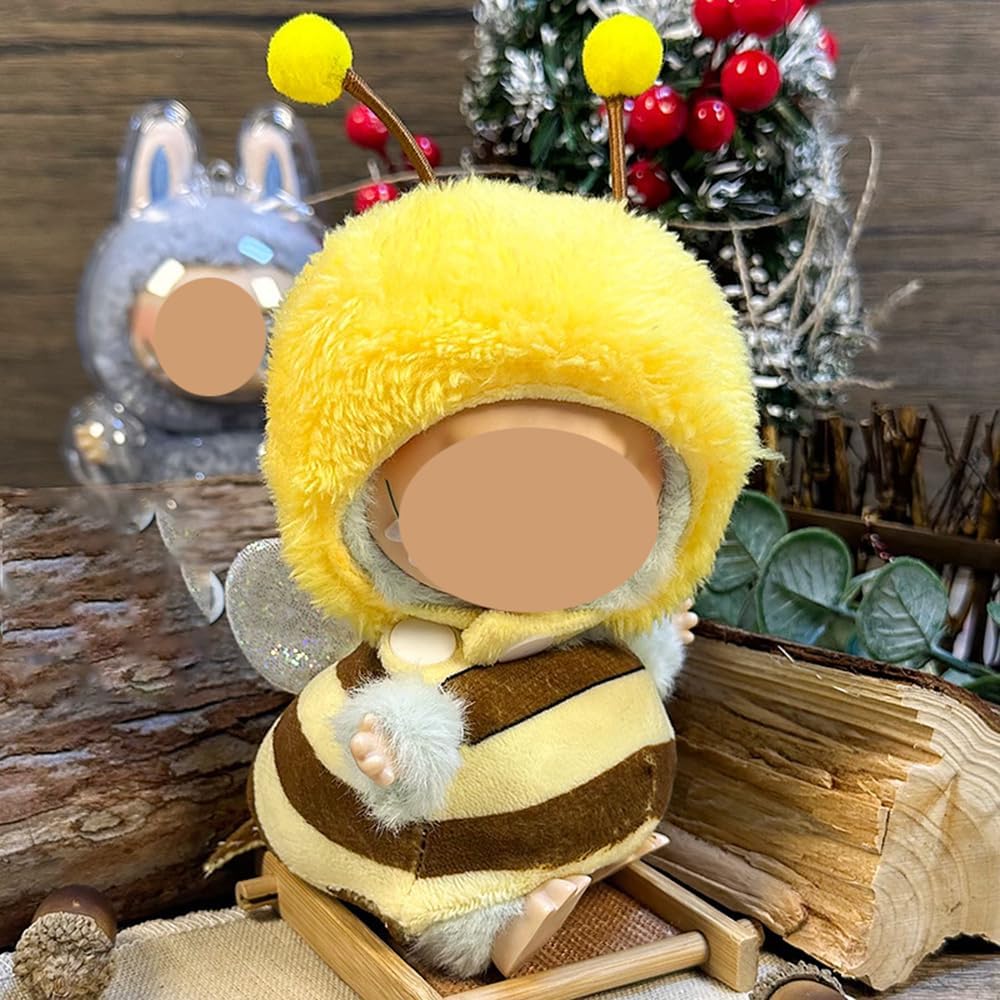 Cute LABUBU The Monster Doll Clothes Set - Fantasy Elf Outfits, Rainbow & Sitting Party Style, Kawaii Overalls + Top (Hamburger)