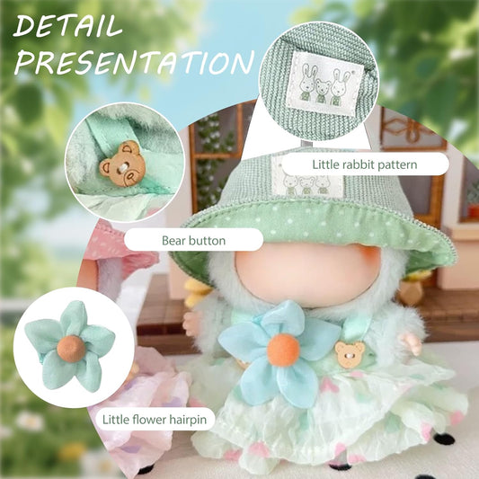 Clothes for Labubu(NO Dolls)，3 Pieces Dress Outfit Set for 6.7inch（17cm） Doll Suit,Clothes Accessories for 1st/2nd/3rd Gen Doll Play，Green Dress Series Is More Healthy and Natural (Green dress)
