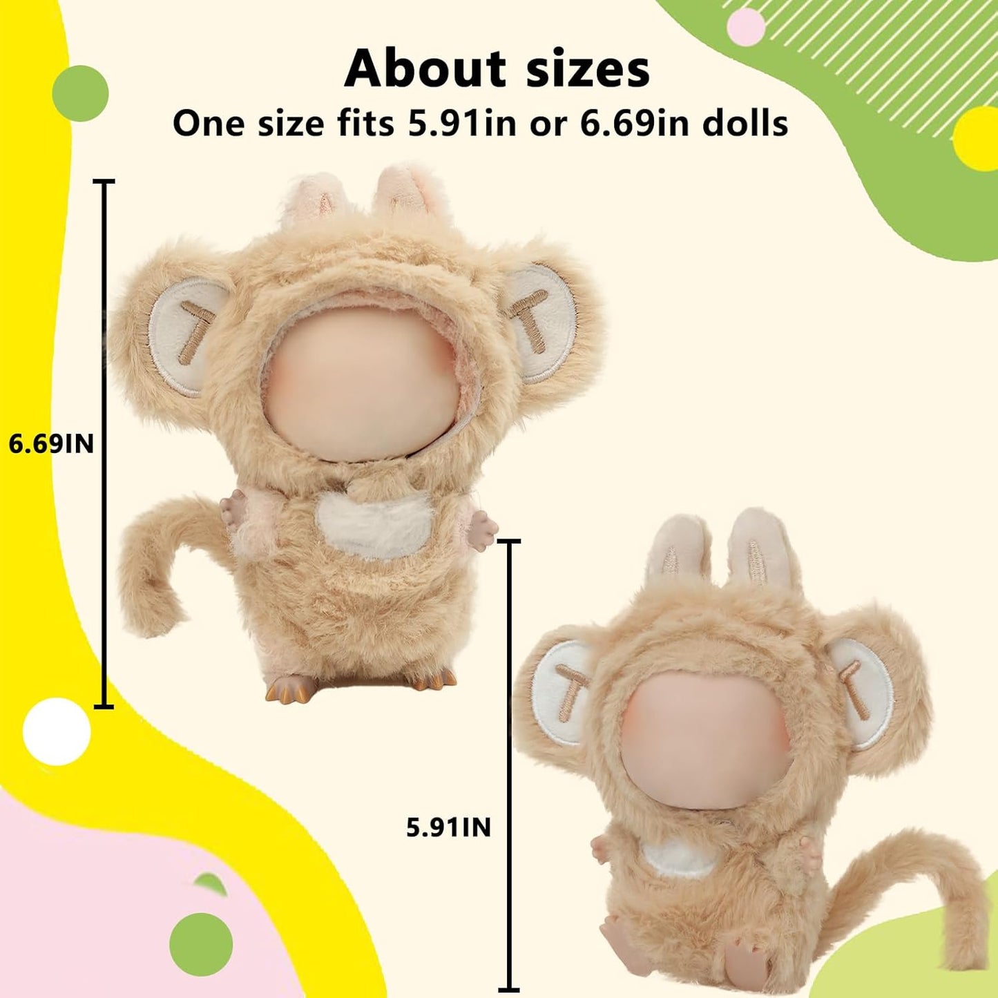 LABUBU Clothes for Doll 17cm Accessories Suit Cute Clothes for Doll Dress up Animal Style Outfits (NO Doll)（Monkey）