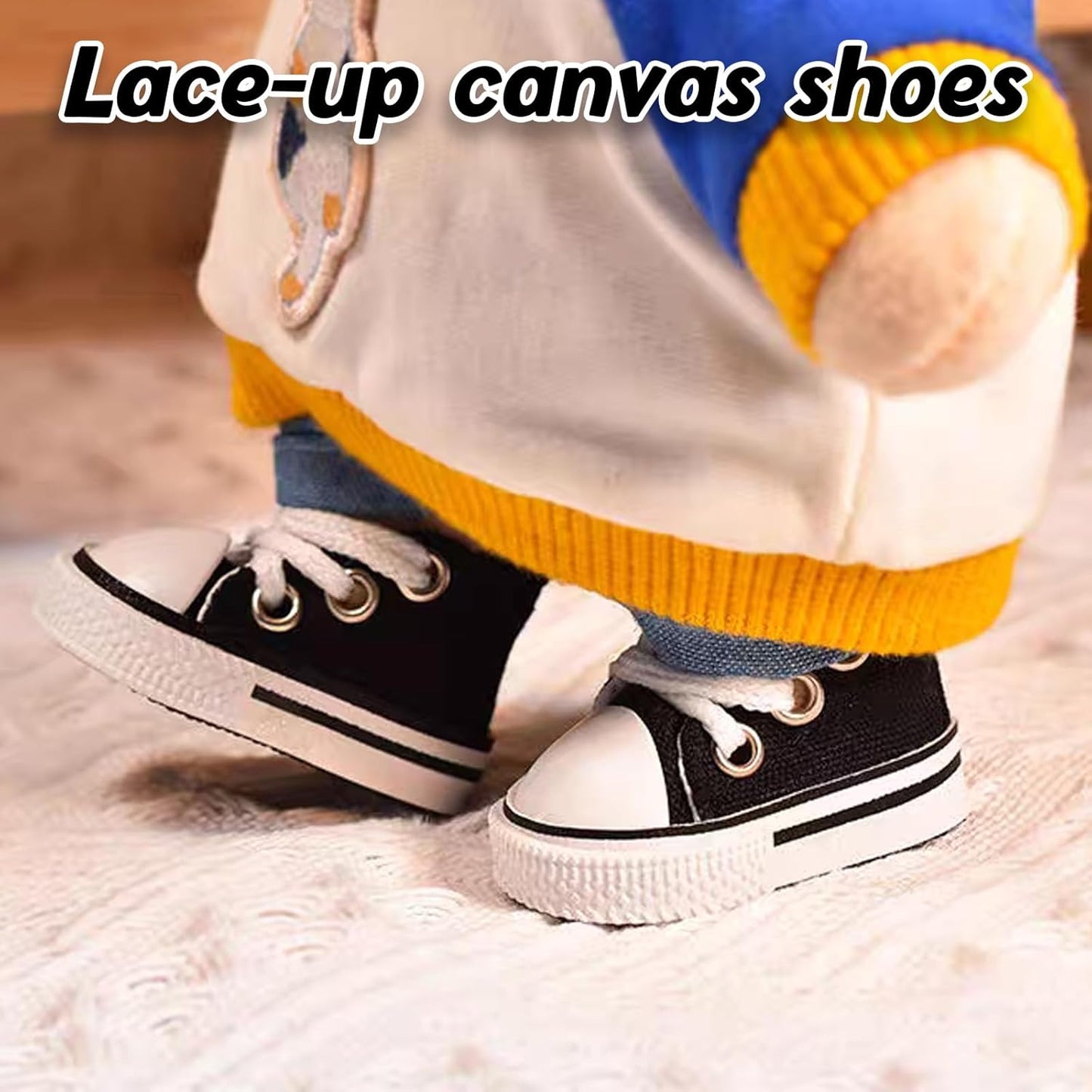 Mini Doll Shoes, 1 Pair Cute Lace Up Canvas Sneakers Compatible for 17cm/15cm Doll Shoes Toy Outfit Accessories(White)