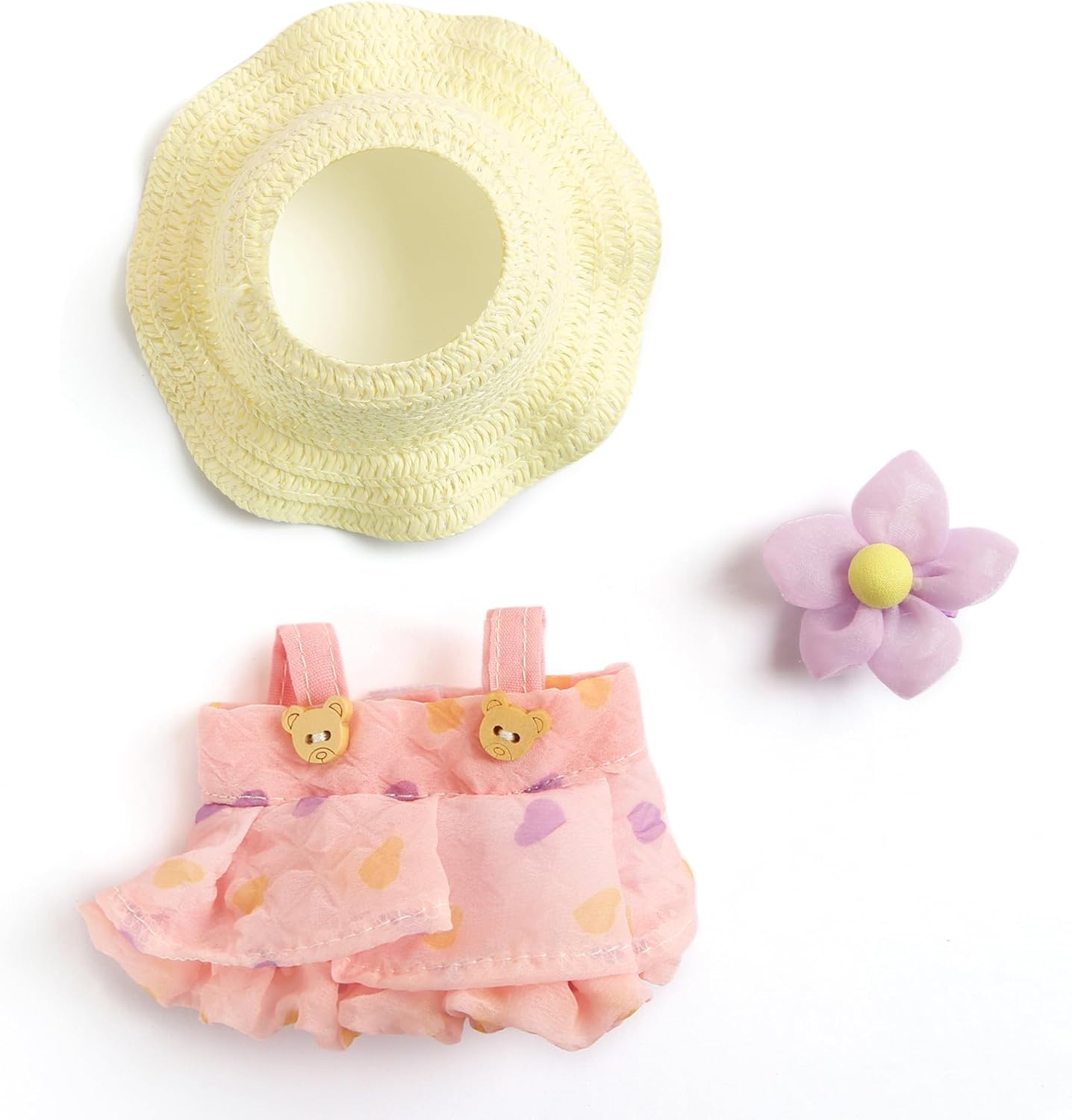 Doll Clothes(No Doll),Cute Kawaii Style for 17cm Dolls Accessories Floral Dress & Sun Hat Set Green