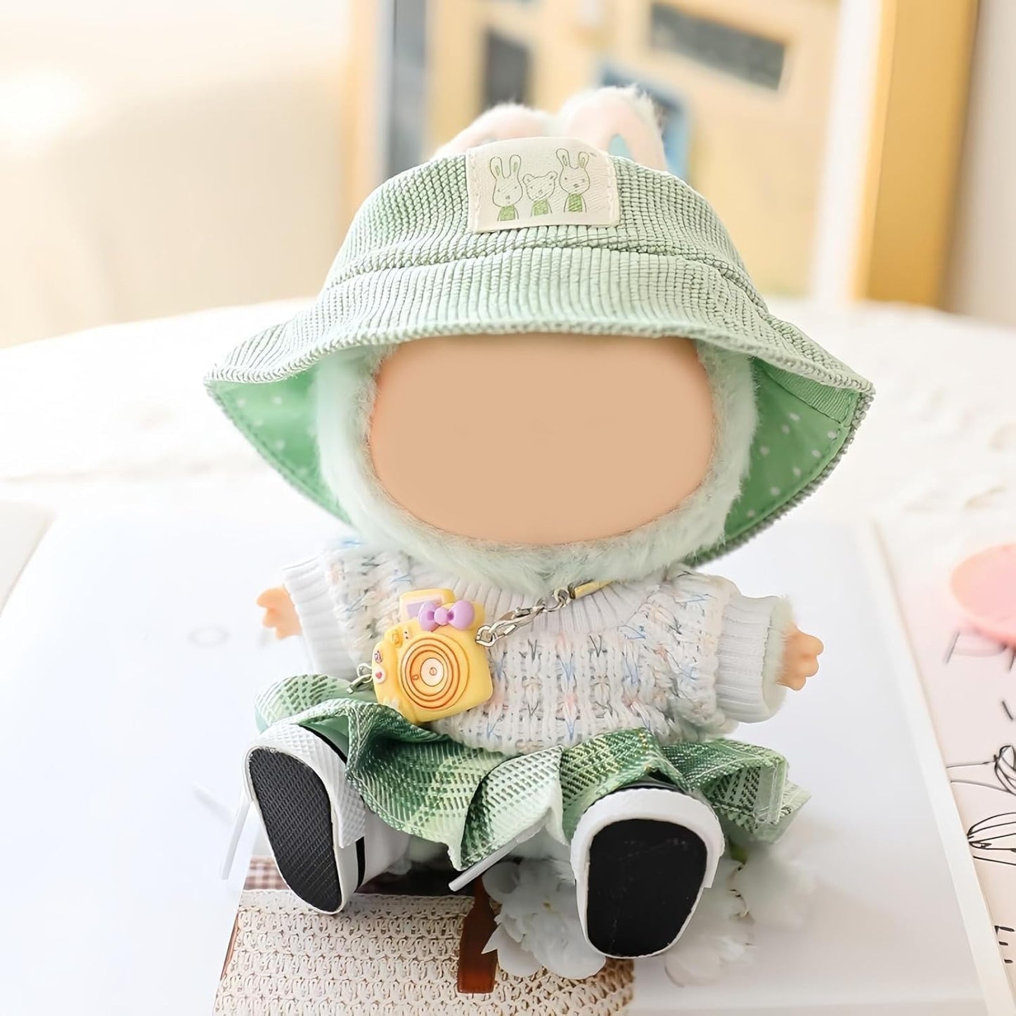 Designed for Labubu-Clothes, High-End Fashion Doll Clothes for Labubu-Accessories (No Doll Included), Outfit Set 5 Pieces Suitable for 15cm & 17cm The Monsters Series (JK-Green)