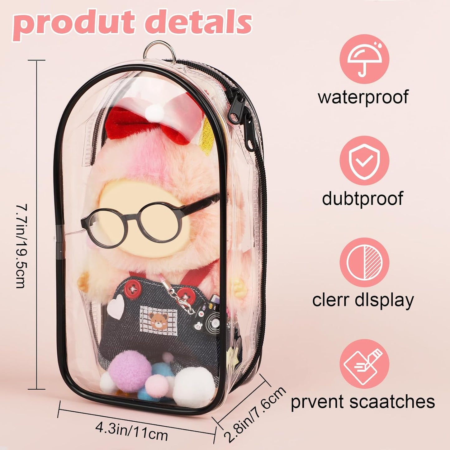 4 Set 15- 17cm Doll Clothes for labubu - Dolls Outfit Accessories for Girl , with Coat + Skirt + Handbag + Bow (No Doll) (Pink)