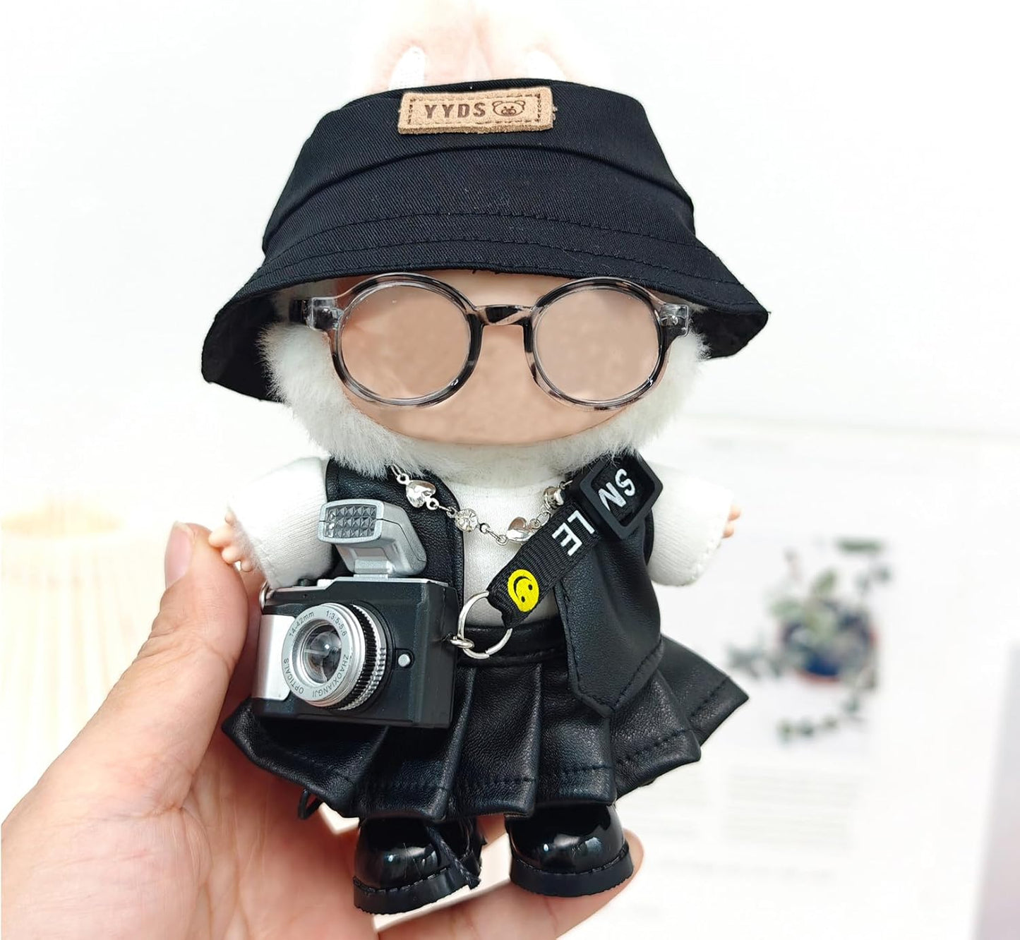 New Clothes for Lububu, 5-Piece Lububu Doll Outfits, Fashion Top, Hat, Shoes, Skirt, Camera Set Accessories, Exquisite 17 Cm Lububu Clothing (No Doll) (Purple)