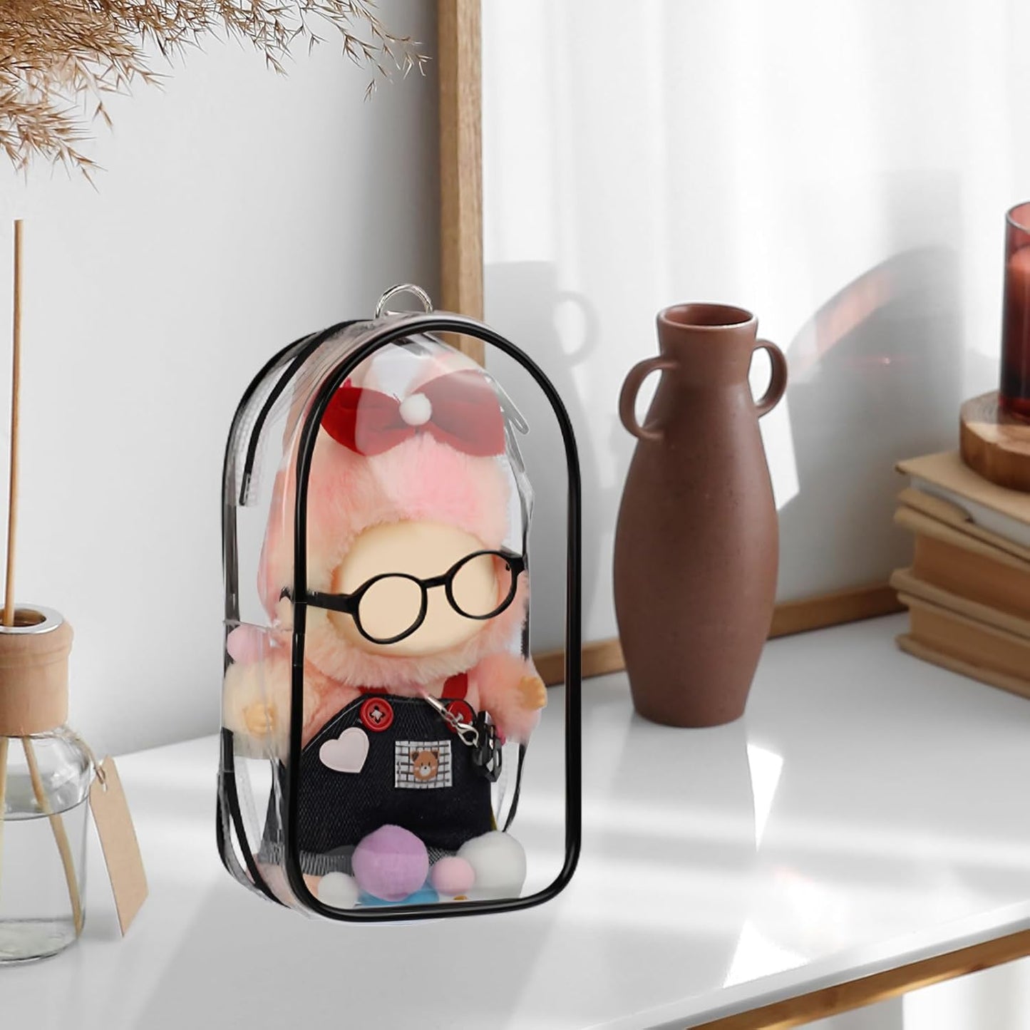 4 Set 15- 17cm Doll Clothes for labubu - Dolls Outfit Accessories for Girl , with Coat + Skirt + Handbag + Bow (No Doll) (Pink)