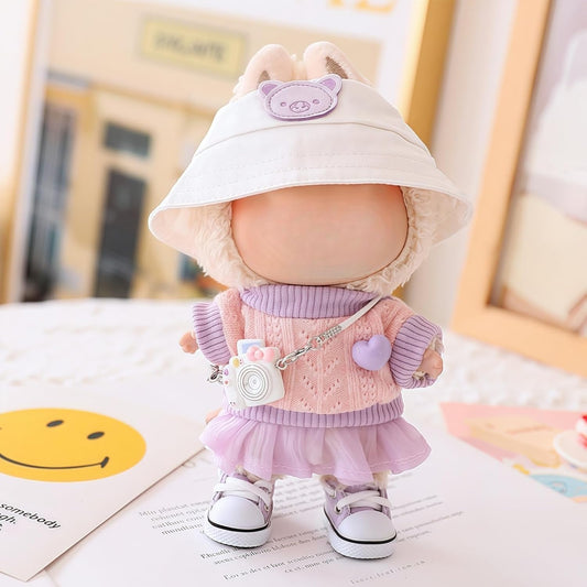 Clothes for Labubu Doll,Clothes for Dolls Accessories, Stylish Kawaii Outfit Set 5 Pieces Suitable for Labubu 15cm 17cm Doll,Doll Clothing Set Replacement (Purple)