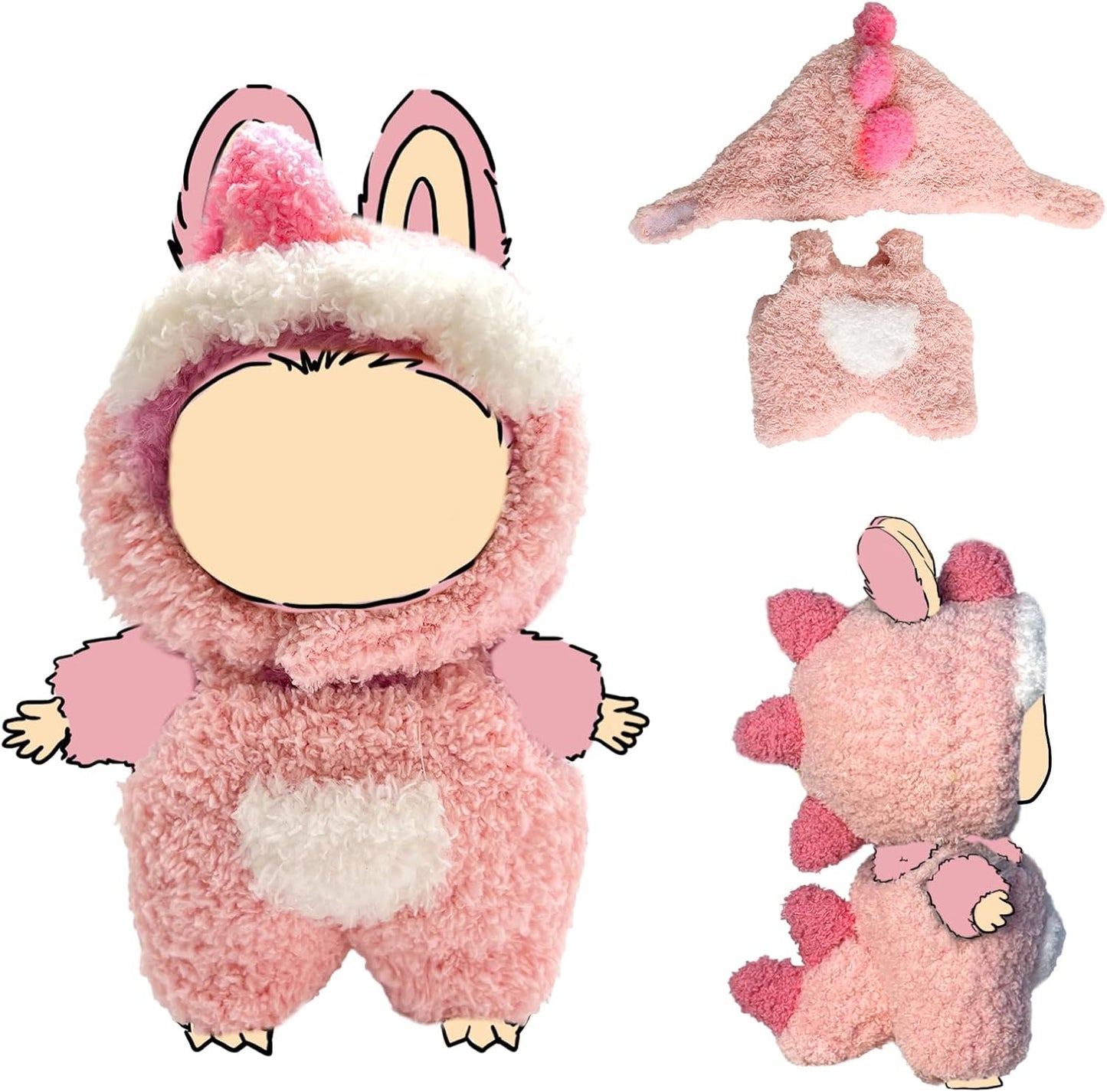 17cm Doll Clothes, Outfits for Clothes Set, Dolls Keychain Accessories, Faking Animal Style Outfit Jumpsuit (Bunny Pink)