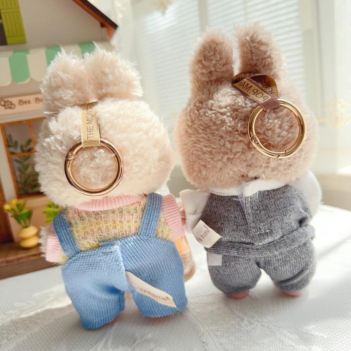 17cm Labubu Handmade Couple Outfit Set | Macaron Swaeter + Matching Overalls | Vinyl/Plush-Compatible Clothes Only with Detachable Keychain Charm