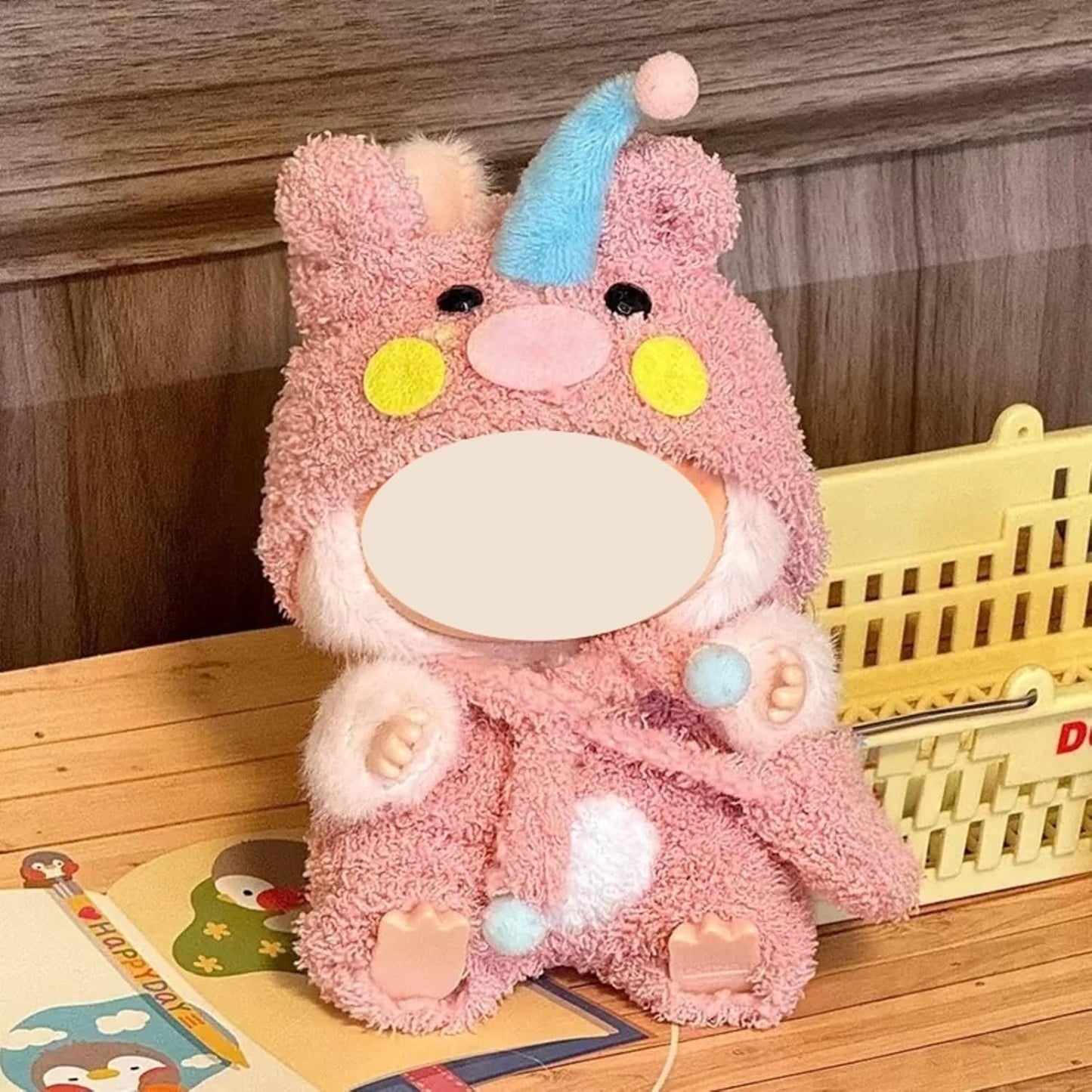 17cm Doll Clothes for labubu, 4-Piece Clothes for Dolls Outfit, Accessories for Cute Dolls Clothes, Pink Hat + Overalls + Bag + Shoe, No Doll Included