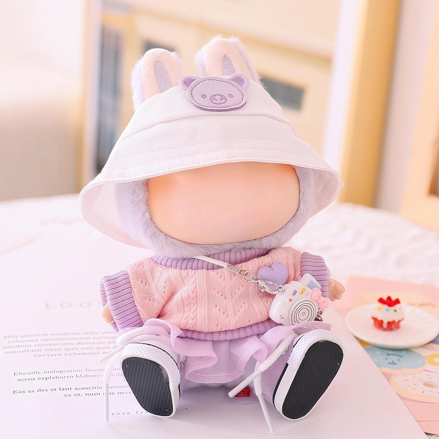 Clothes for Labubu Doll,Clothes for Dolls Accessories, Stylish Kawaii Outfit Set 5 Pieces Suitable for Labubu 15cm 17cm Doll,Doll Clothing Set Replacement (Purple)