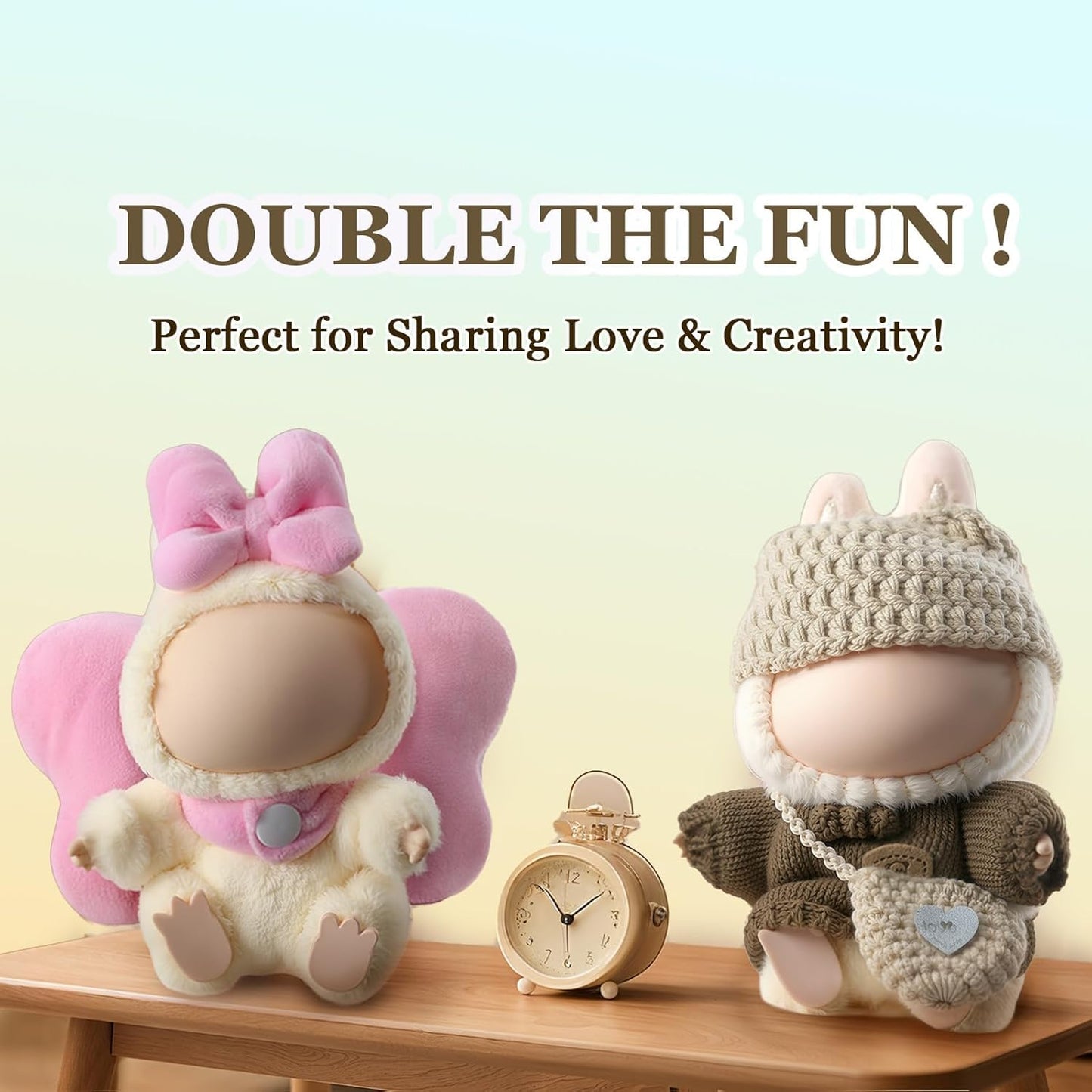 Doll Clothes Set for Labubu 6.7inch/17cm Dolls, 3 Piece Cute & Chic Outfits with Hat & Fashion Accessories, Perfect for Teens & Adult Collectors, Khaki Knitted Outfit with Hat & Messenger Bag