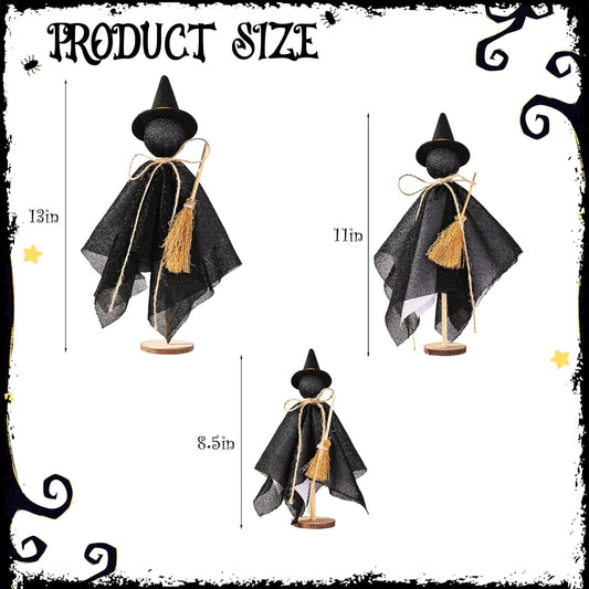 Halloween Witch Decorations Indoor: 3ct Black Witches with Hat Cute Halloween Decor, Vintage Rustic Wooden Halloween Desk Decor for Table Office Mantel Home Centerpieces Farmhouse Fireplace Gifts