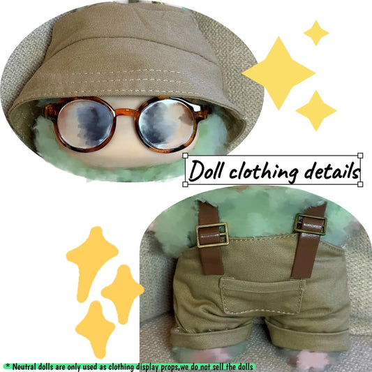 Handmade Crochet Doll Clothes Set - 2-Piece Outfit with Hat, Sweater & Bag for 15-17cm (6") Dolls - Handcrafted Accessories Gift (Khaki Overalls Suit)