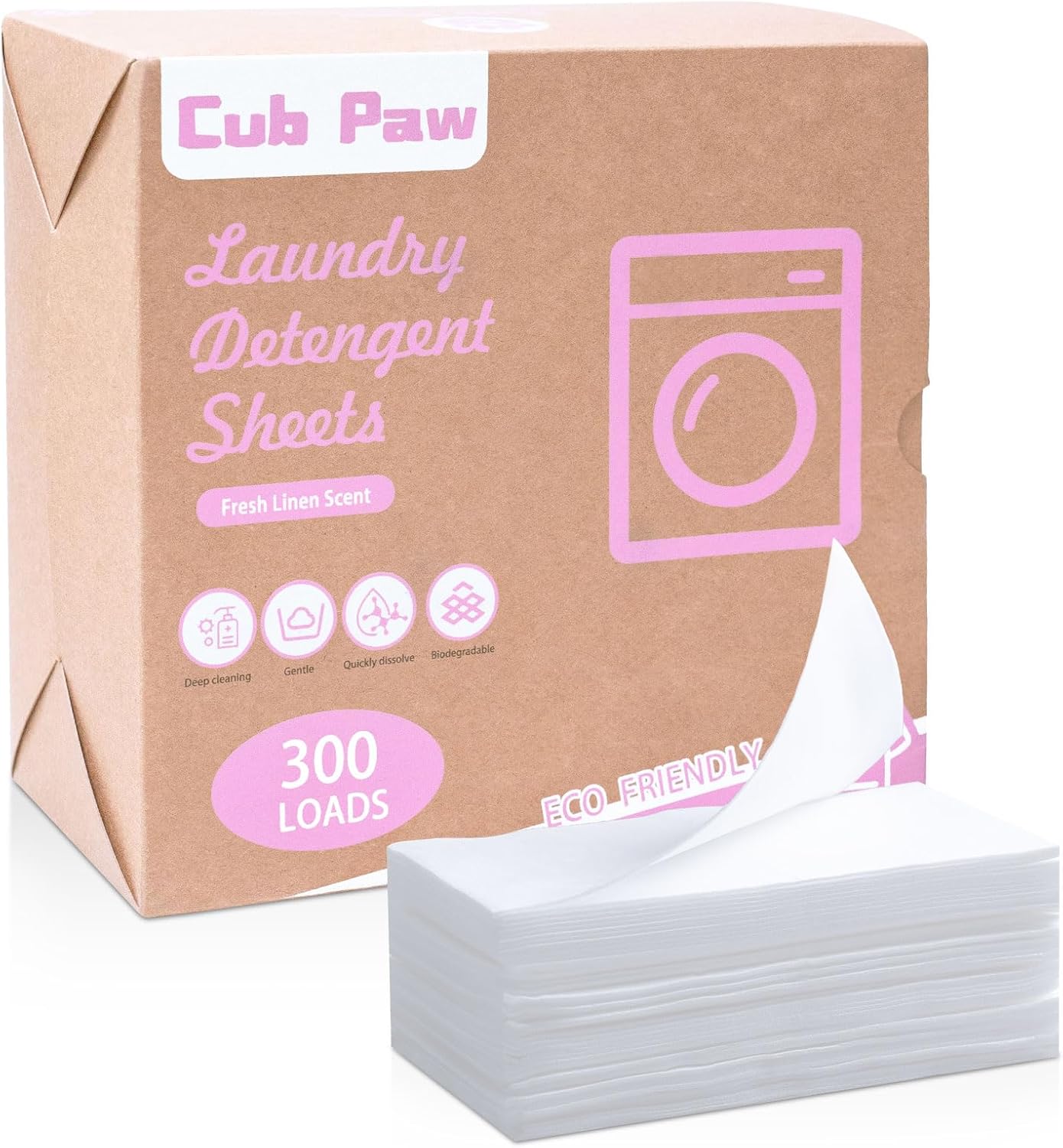 Laundry Detergent Sheets, Travel Laundry Detergent Sheets 300 Loads Eco-friendly Plastic-Free Washing Detergent Sheets with Frensh Linen Scent