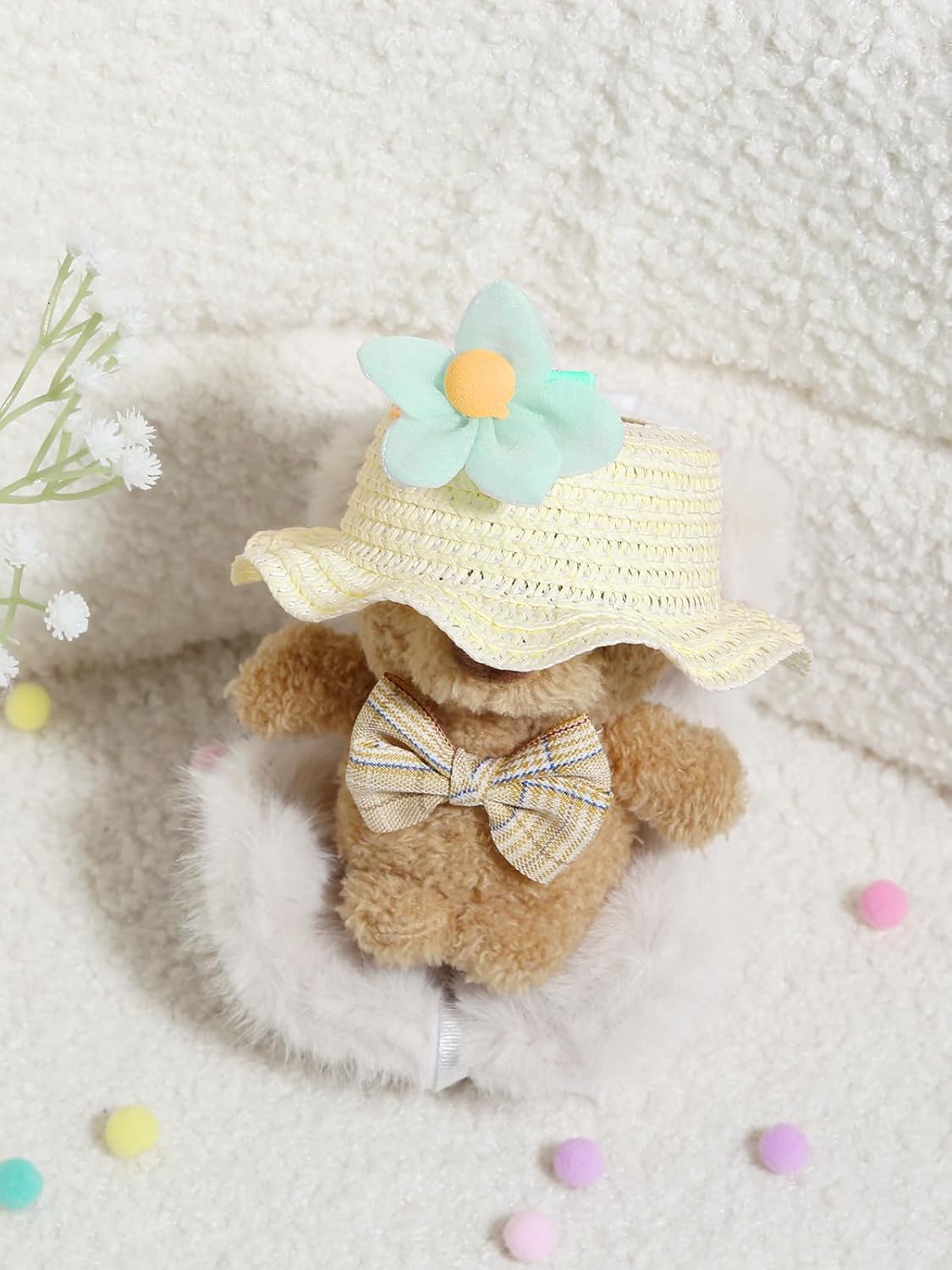 Doll Clothes(No Doll),Cute Kawaii Style for 17cm Dolls Accessories Floral Dress & Sun Hat Set Green