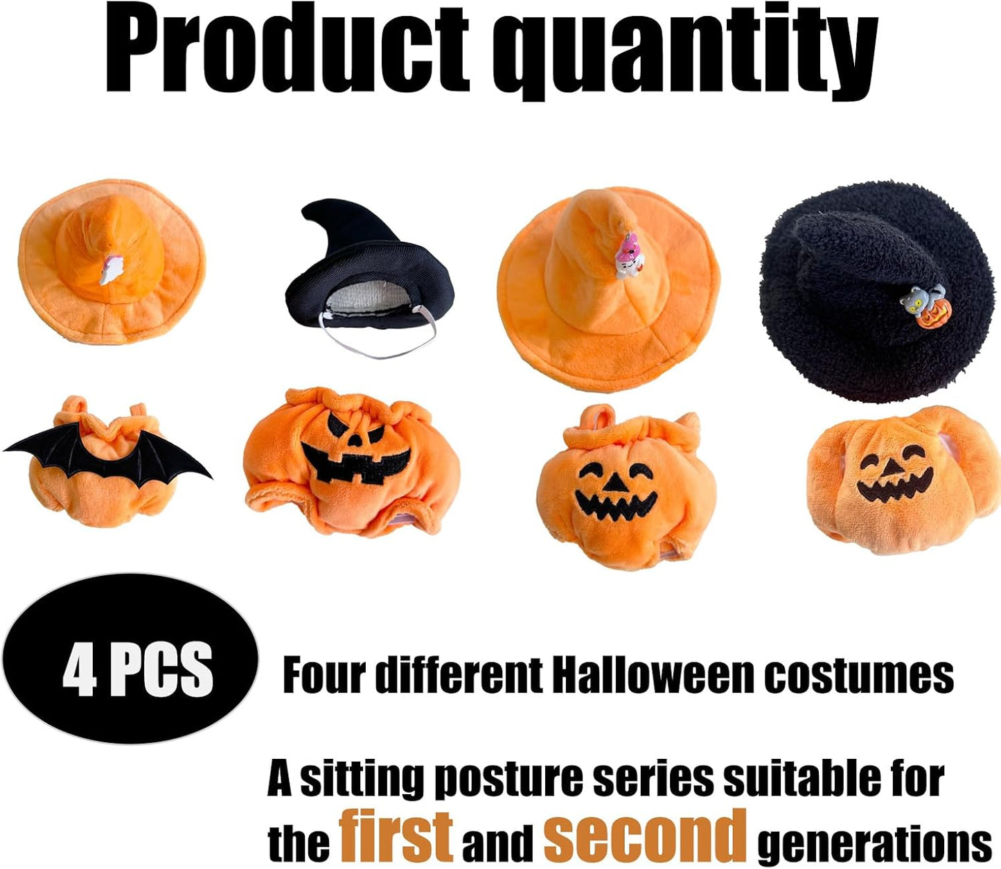 Clothes for lububu(No Doll 4-Pack - Witch Hat Pumpkin Outfits with Wings & Plush Sets for Labubu Dolls Party Decor,Halloween Costumes