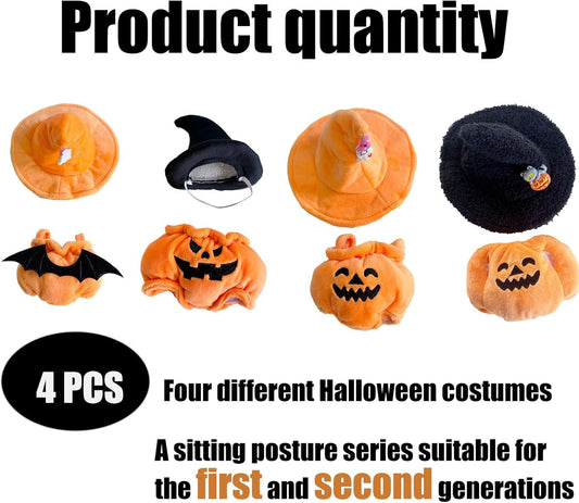 Clothes for lububu(No Doll 4-Pack - Witch Hat Pumpkin Outfits with Wings & Plush Sets for Labubu Dolls Party Decor,Halloween Costumes