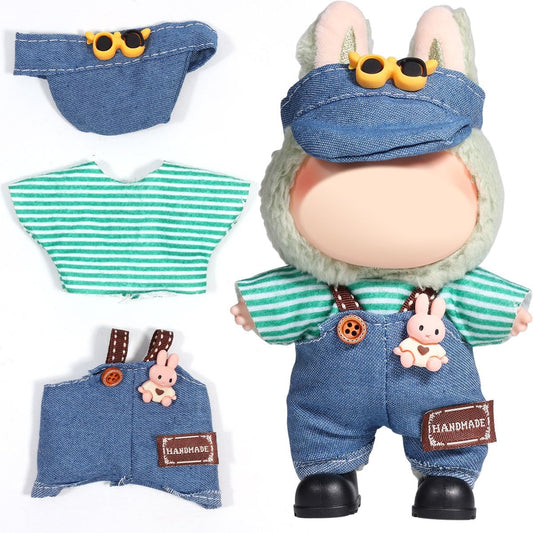 Labubu Clothes/for Labubu Outfits,Clothes Set for 17cm Lububu Doll,3 Piece Set Hat Clothing for LA BUBU, Boys and Girls Stylish Adorable Dolls Clothes Accessories (No Doll)_05
