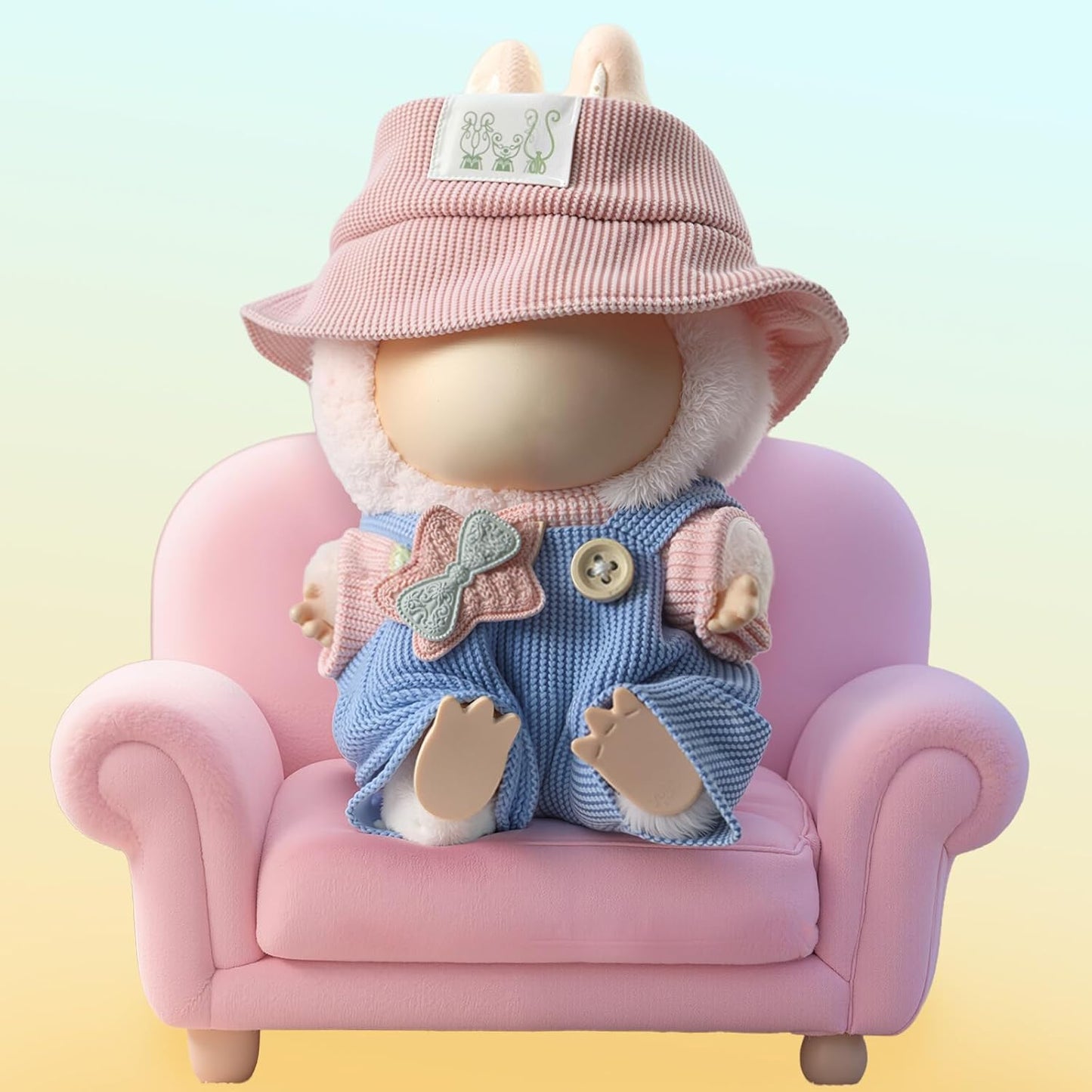 Doll Clothes Set for Labubu 6.7inch/17cm Dolls, 3 Piece Cute & Chic Outfits with Hat & Fashion Accessories, Perfect for Teens & Adult Collectors, Khaki Knitted Outfit with Hat & Messenger Bag