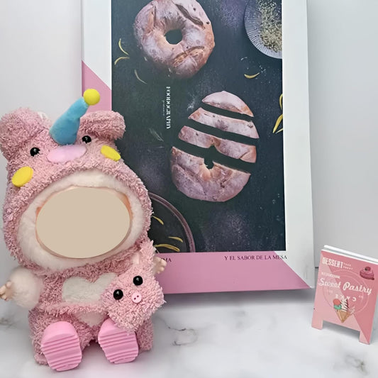 17cm Doll Clothes for labubu, 4-Piece Clothes for Dolls Outfit, Accessories for Cute Dolls Clothes, Pink Hat + Overalls + Bag + Shoe, No Doll Included
