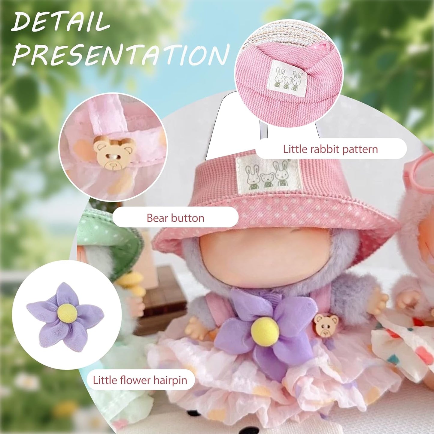 Clothes for Labubu(NO Dolls)，3 Pieces Dress Outfit Set for 6.7inch（17cm） Doll Suit,Clothes Accessories for 1st/2nd/3rd Gen Doll Play，Green Dress Series Is More Healthy and Natural (Green dress)