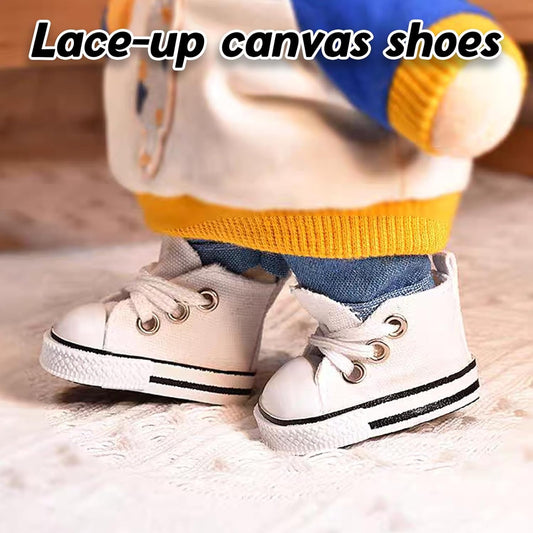Mini Doll Shoes, 1 Pair Cute Lace Up Canvas Sneakers Compatible for 17cm/15cm Doll Shoes Toy Outfit Accessories(White)