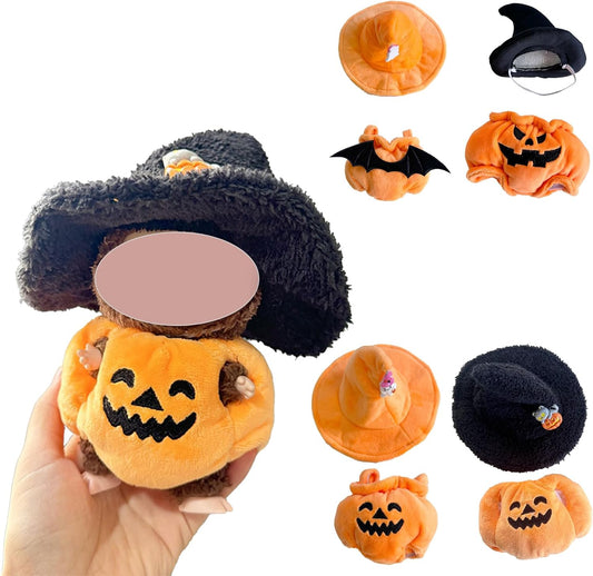 Clothes for lububu(No Doll 4-Pack - Witch Hat Pumpkin Outfits with Wings & Plush Sets for Labubu Dolls Party Decor,Halloween Costumes