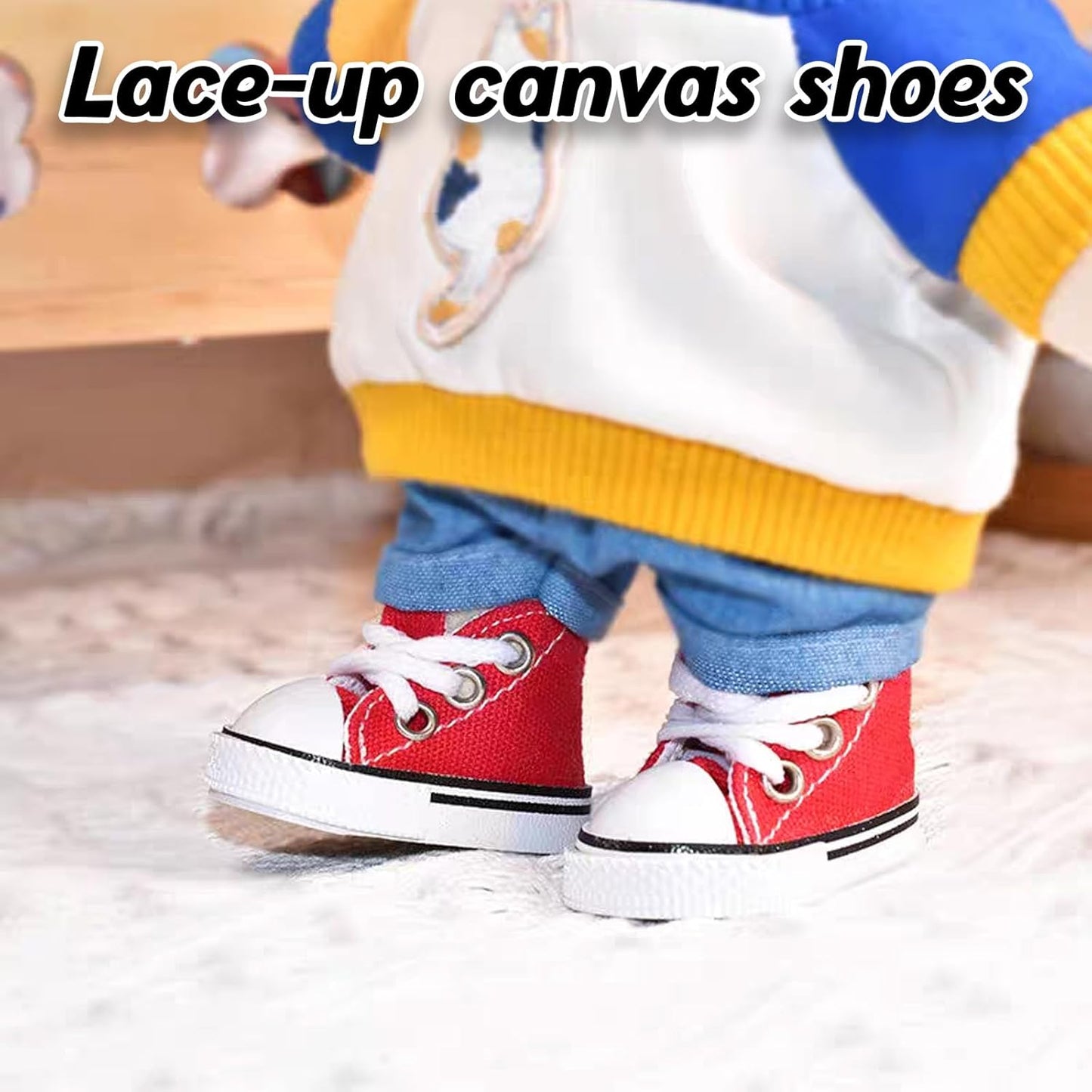 Mini Doll Shoes, 1 Pair Cute Lace Up Canvas Sneakers Compatible for 17cm/15cm Doll Shoes Toy Outfit Accessories(White)