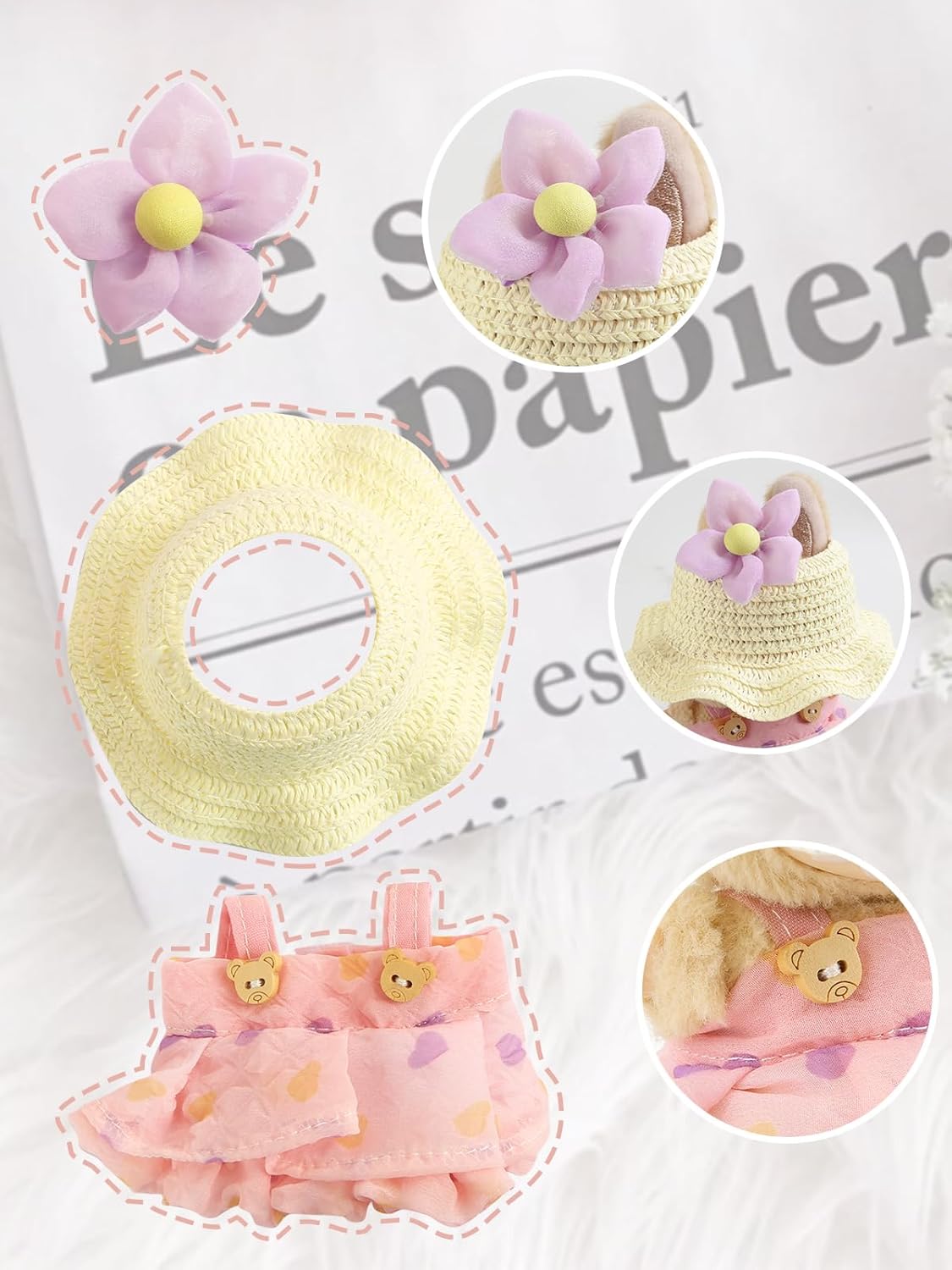 Doll Clothes(No Doll),Cute Kawaii Style for 17cm Dolls Accessories Floral Dress & Sun Hat Set Green