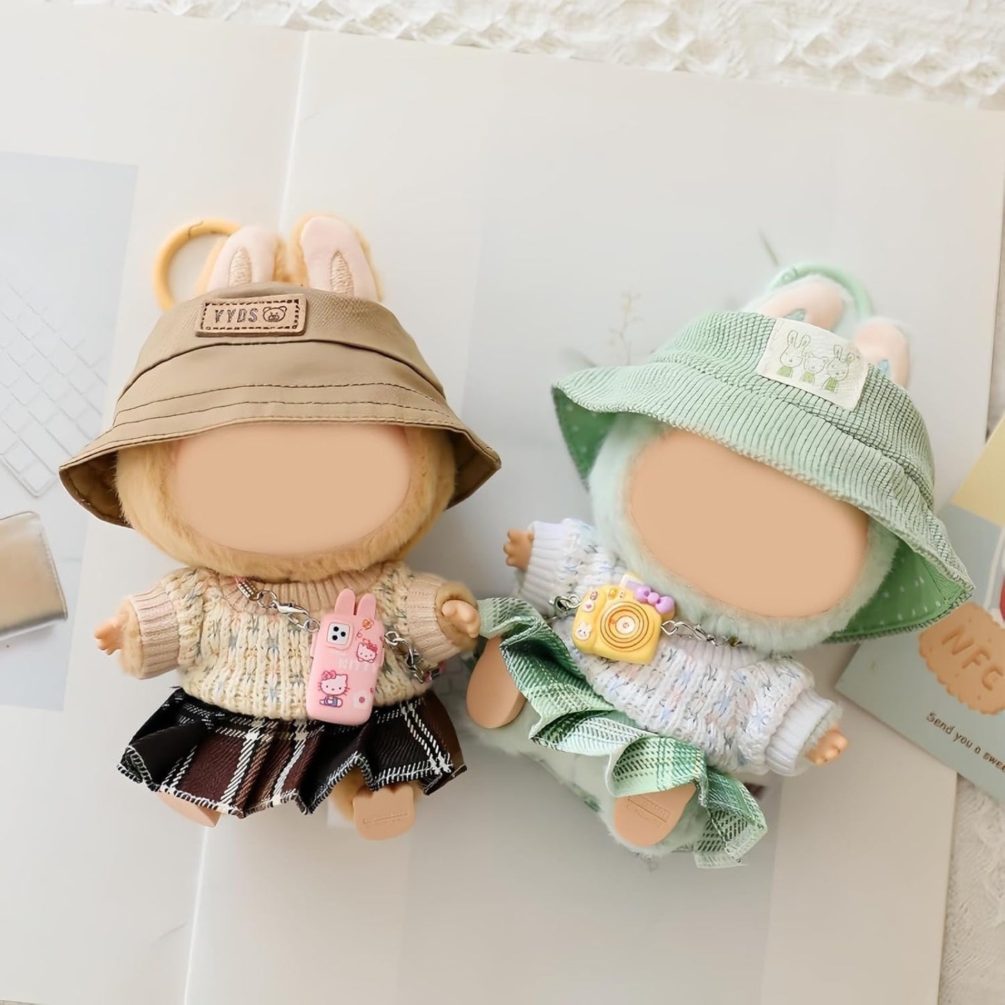 Designed for Labubu-Clothes, High-End Fashion Doll Clothes for Labubu-Accessories (No Doll Included), Outfit Set 5 Pieces Suitable for 15cm & 17cm The Monsters Series (JK-Green)