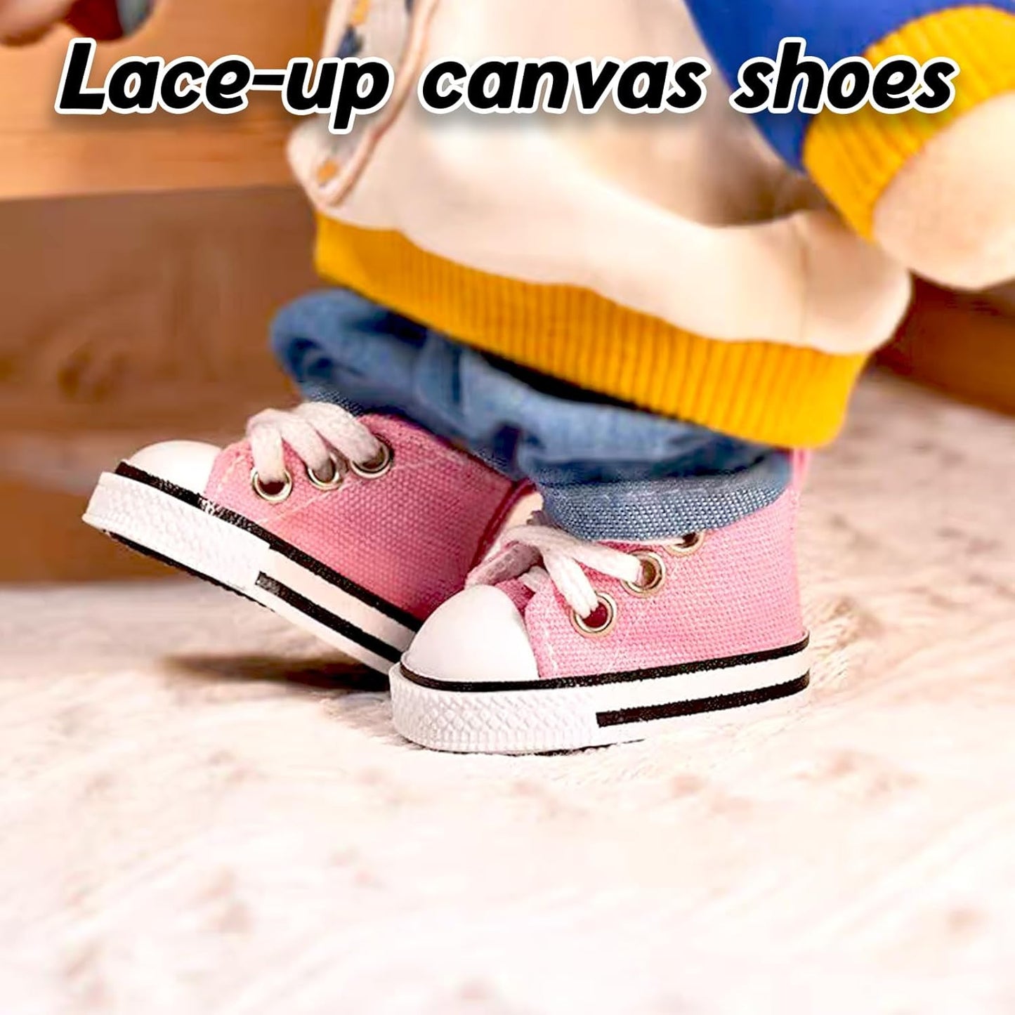 Mini Doll Shoes, 1 Pair Cute Lace Up Canvas Sneakers Compatible for 17cm/15cm Doll Shoes Toy Outfit Accessories(White)