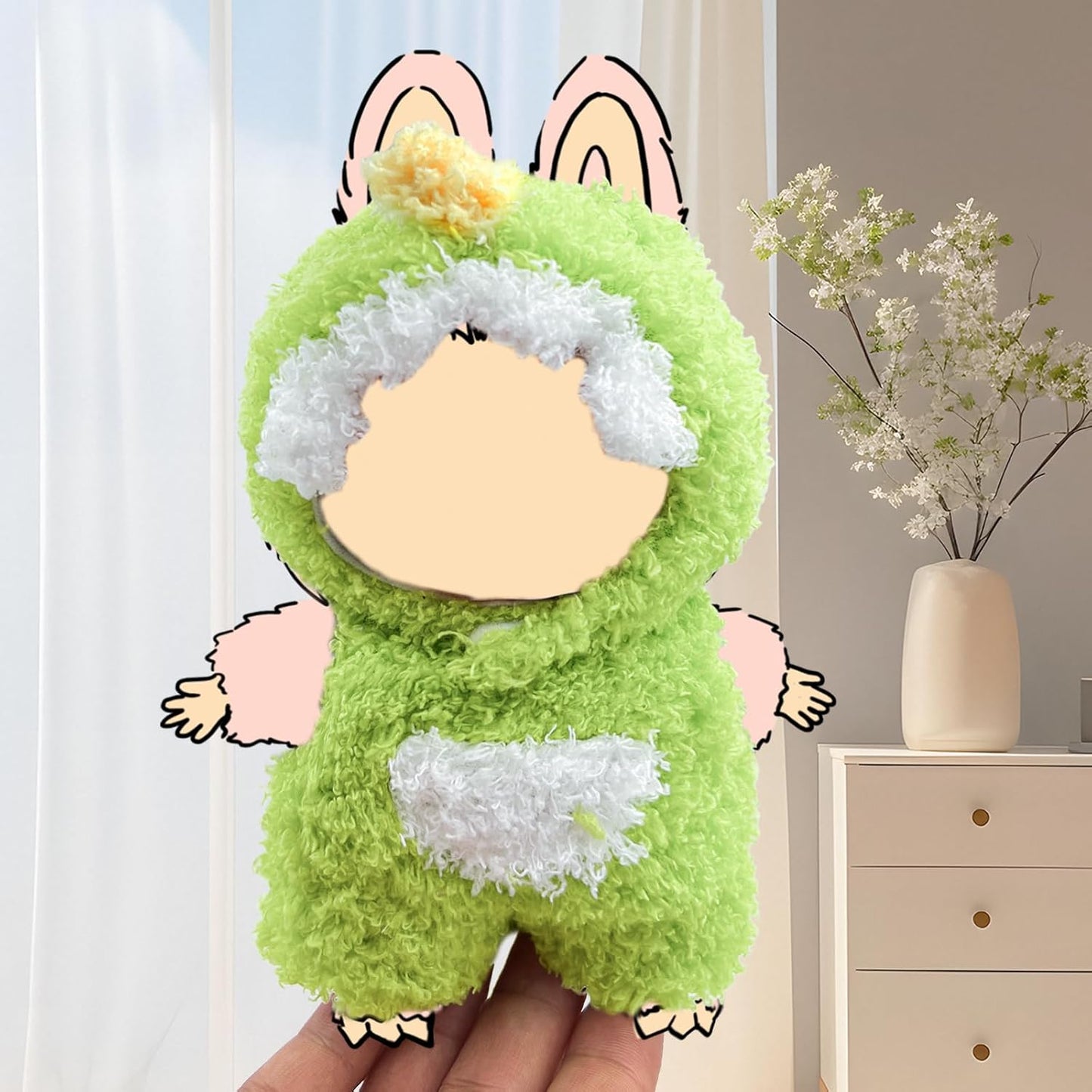 17cm Doll Clothes, Outfits for Clothes Set, Dolls Keychain Accessories, Faking Animal Style Outfit Jumpsuit (Bunny Pink)
