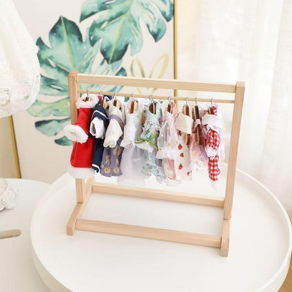 Mini Wooden Outfits Rack for LABUBU - Cute Display Stand for LABUBU Clothes (Only Clothes Rack & Clothes Hangers)(No Doll)