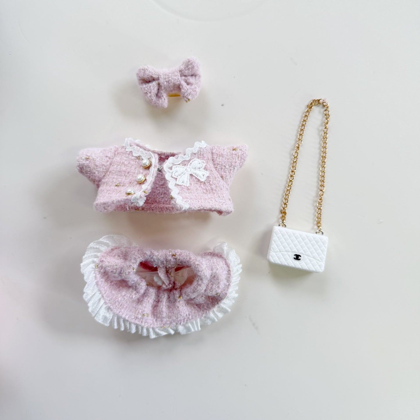 POP MART Labubu Gen 2 Doll Clothes - Pink Chanel-Style Dress for 17cm Sitting Pose Figures (No Doll Included) | Luxury Fashion Outfit