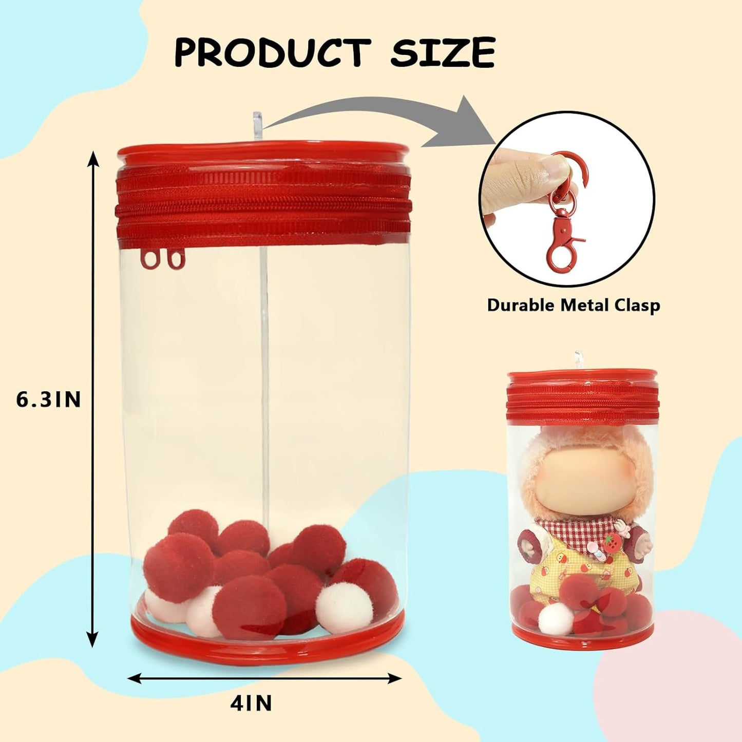 LABUBU Protective Case for Doll Display Bag with Keychain Accessories for Dustproof Waterproof Doll Storage Zipper Case(White)