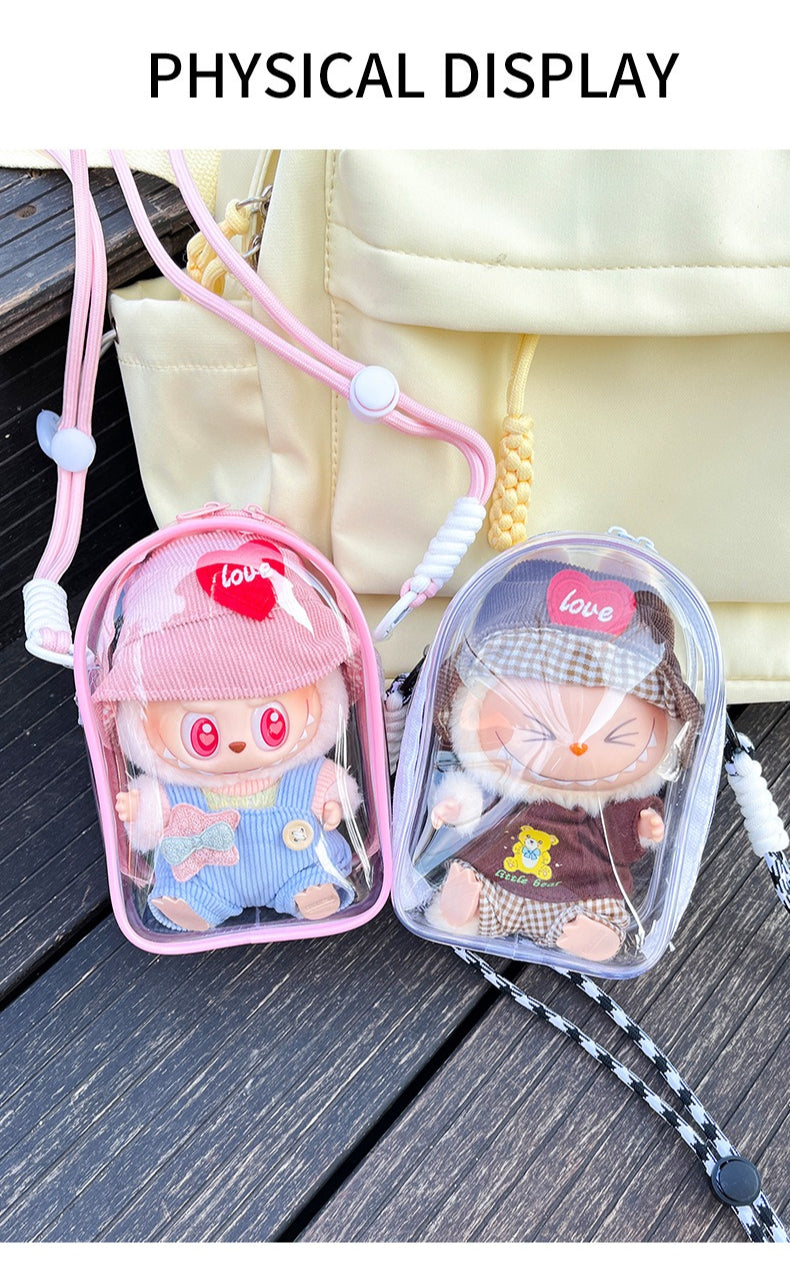 Pop Mart Labubu Gen 3 Transparent Dust-Proof Display Case | Ita Bag with Adjustable Strap for Vinyl Dolls