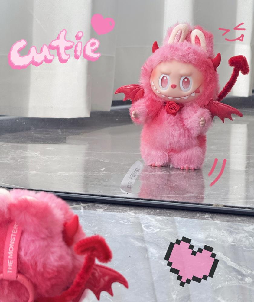 Labubu Plush Keychain Outfit - Red Devil Costume w/ Wings & Tail for Blind Box Doll Clothes