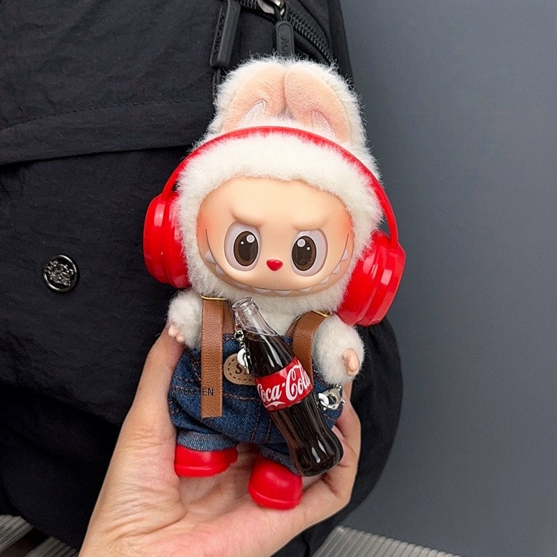 POP MART Labubu Doll Clothes Set - Cute Overalls + Headphones + Shoes for Gen 1/2/3 Figures (Sitting/Standing Poses) | 17cm Vinyl Outfit
