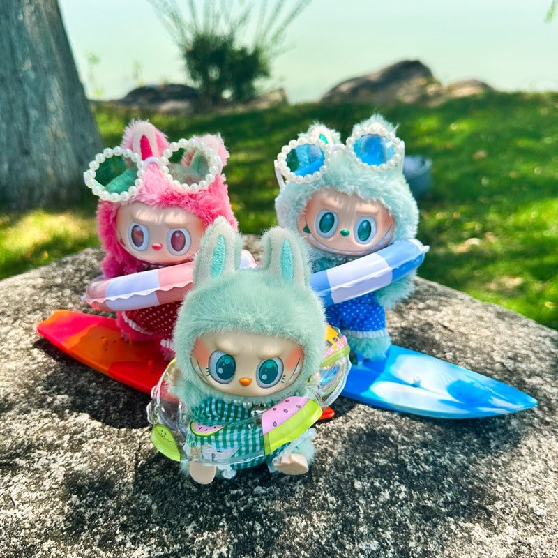POP MART Labubu Doll Swimsuit Set - Summer Vacation Outfit w/Green Float for Gen 1/2/3 Vinyl Figures 17cm (No Doll Included)